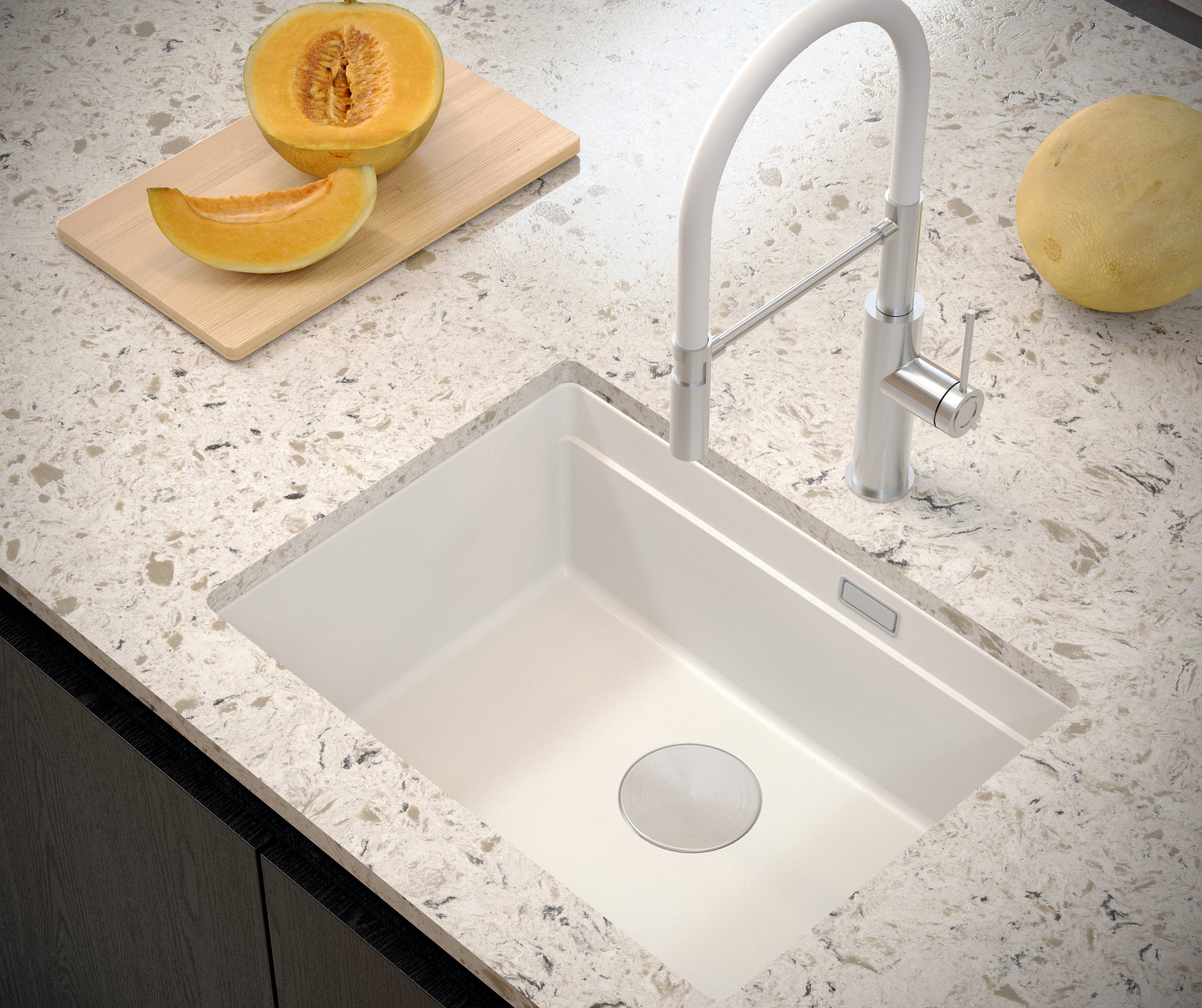 Zlewozmywak granitowy podwieszany beżowy Quadron Logan 100 Pearl Beige HQJ6045U2