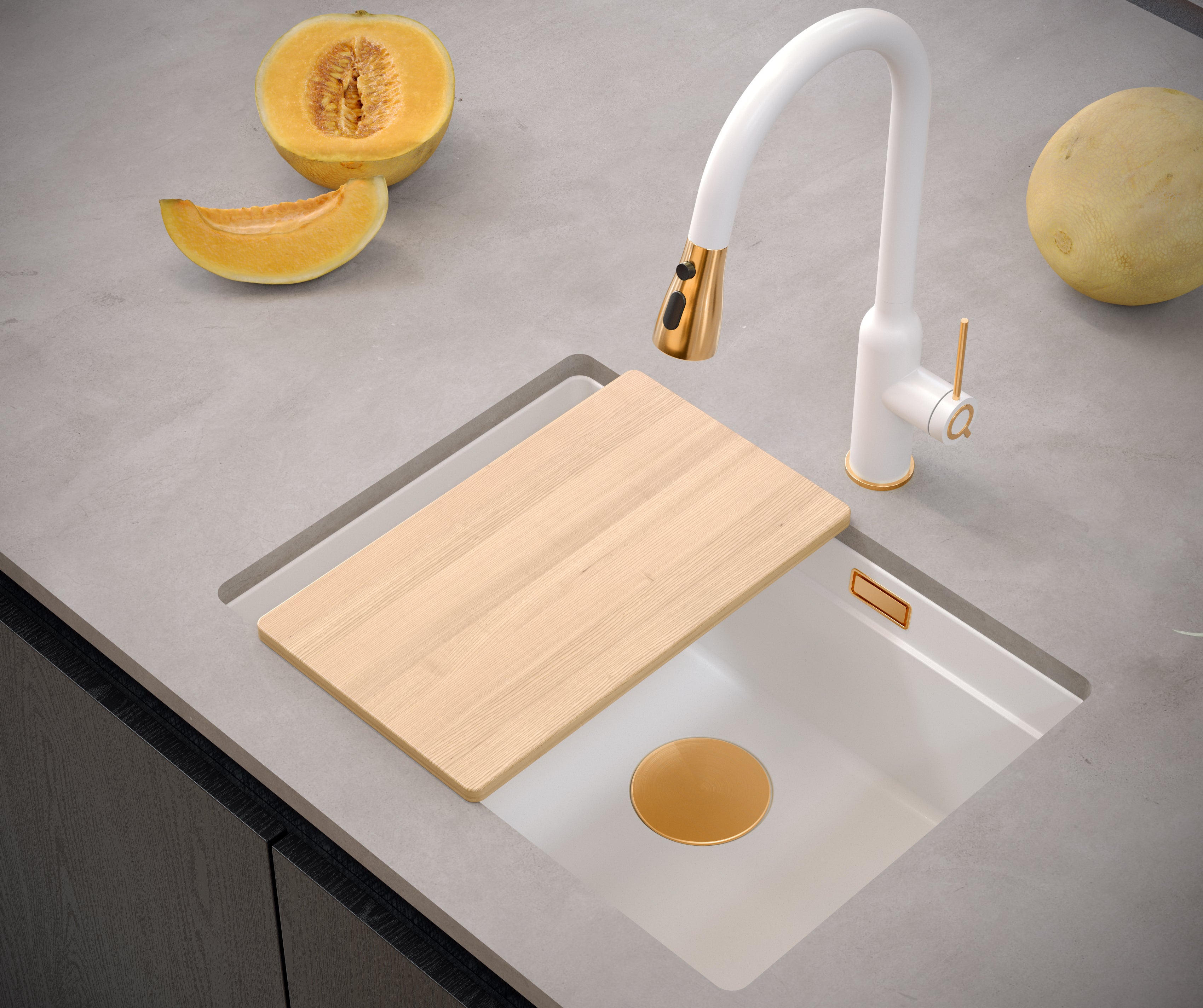 Zlewozmywak granitowy podwieszany beżowy Quadron Logan 100 Pearl Beige HQJ6045U2