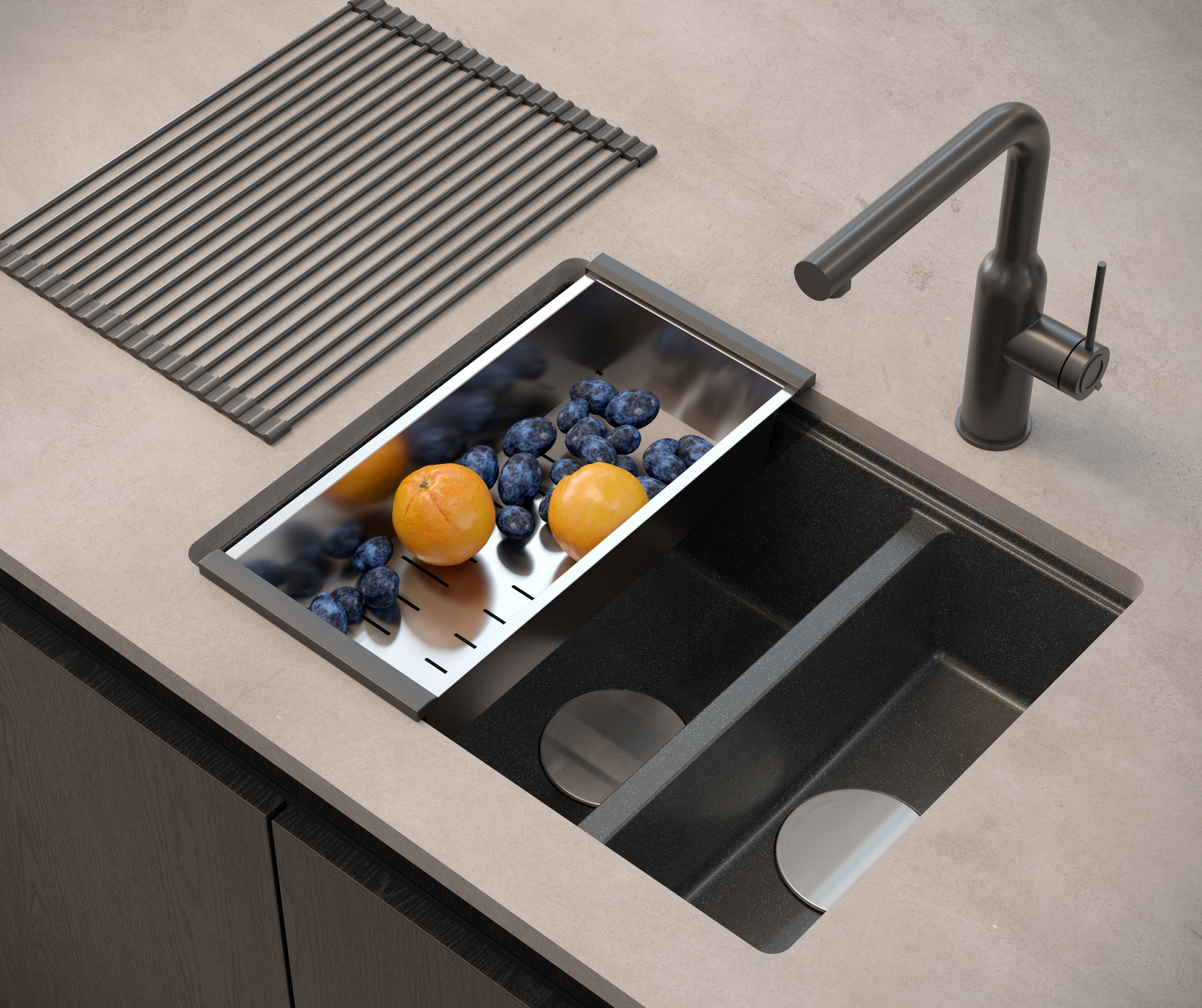 Zlewozmywak granitowy 1,5 komorowy podwieszany beżowy Quadron Logan 150 Pearl Beige HCQL5646U2