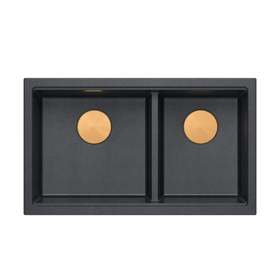 Zlewozmywak granitowy podwieszany czarny połysk dwukomorowy Quadron Logan 120 Black Diamond HQL7645U8