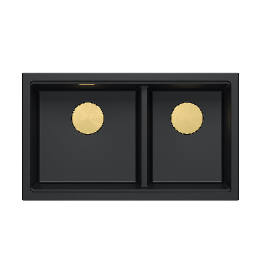 Zlewozmywak granitowy podwieszany czarny mat dwukomorowy Quadron Logan 120 Pure Carbon HQL7645U7