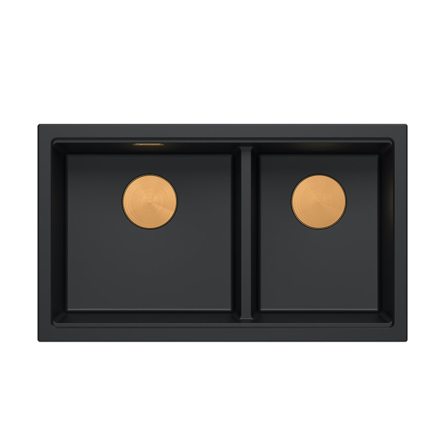 Zlewozmywak granitowy podwieszany czarny mat dwukomorowy Quadron Logan 120 Pure Carbon HQL7645U7