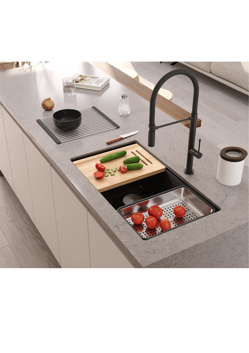 Zlewozmywak granitowy podwieszany szary dwukomorowy Quadron Logan 120 Silver Stone HQL7645U5