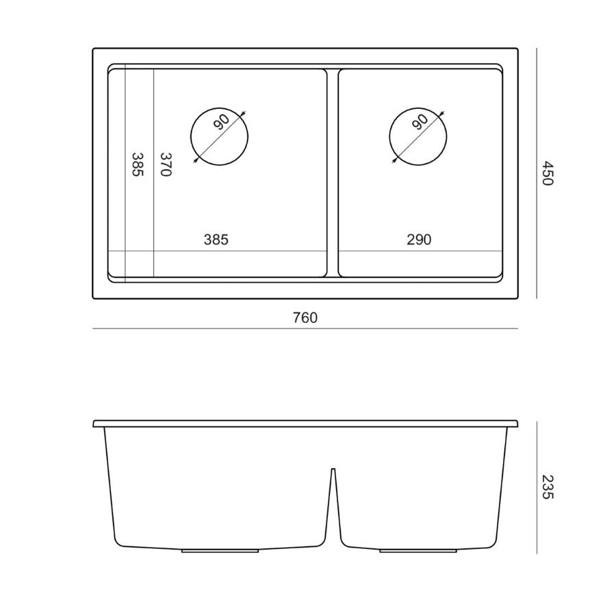 Zlewozmywak granitowy podwieszany szary dwukomorowy Quadron Logan 120 Silver Stone HQL7645U5
