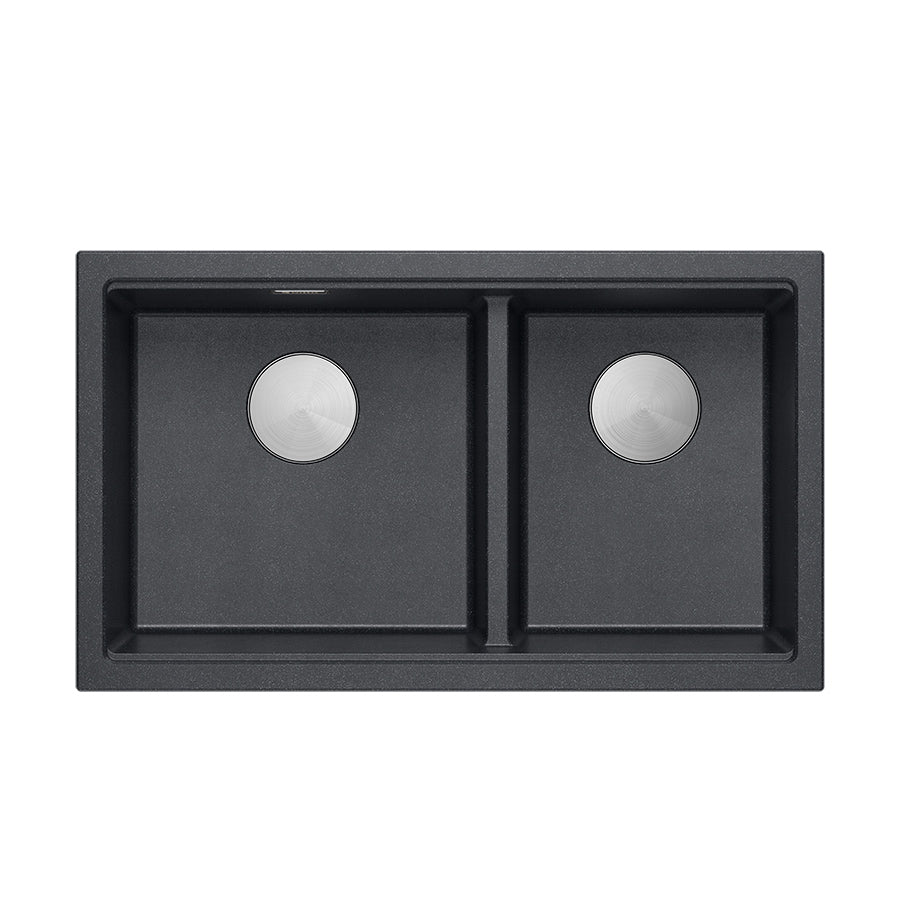 Zlewozmywak granitowy podwieszany czarny połysk dwukomorowy Quadron Logan 120 Black Diamond HQL7645U8