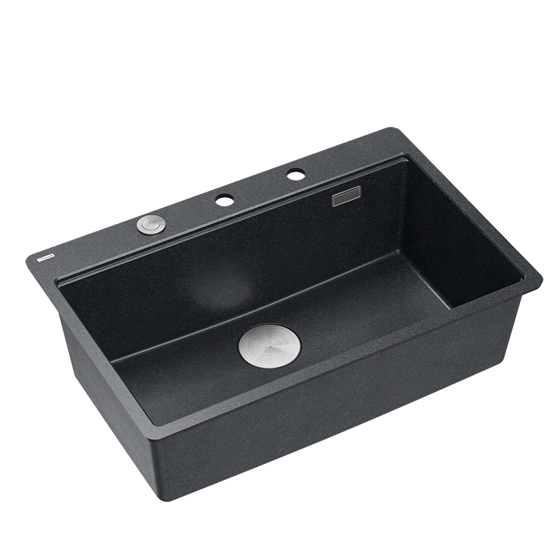 Zestaw zlewozmywak granitowy QUADRON MARC 110 FM czarny połysk z syfonem stalowym akcesoria