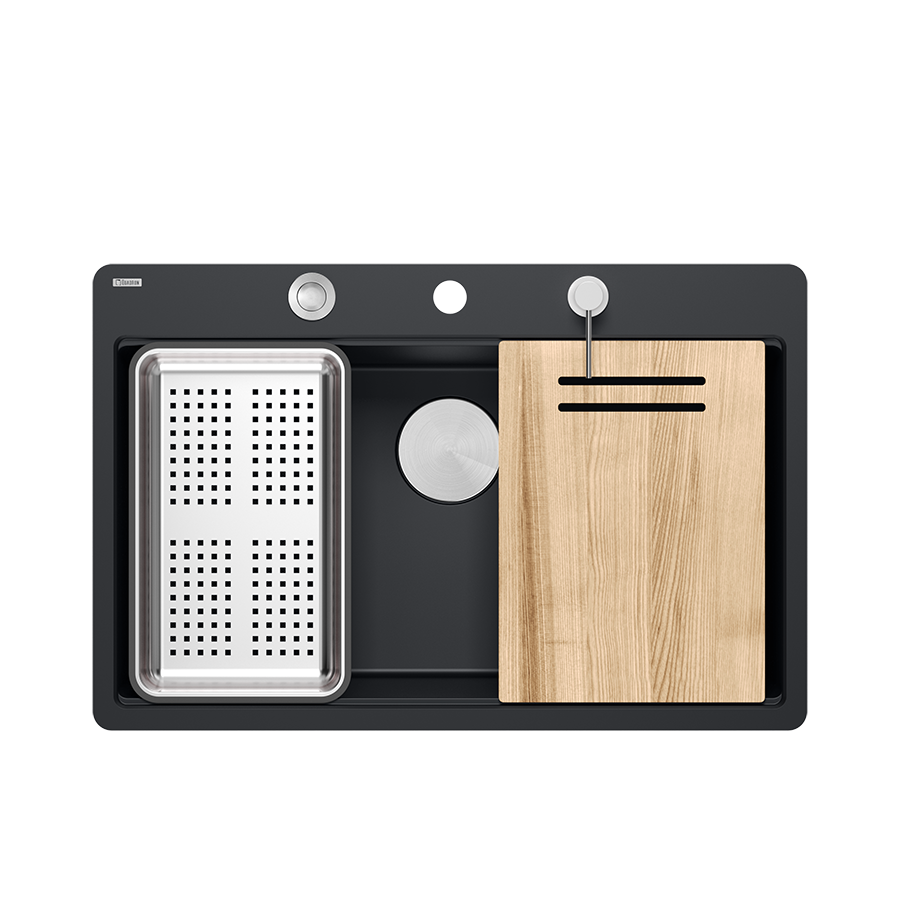 Zestaw zlewozmywak granitowy QUADRON MARC 110 FM czarny mat z syfonem stalowym akcesoria