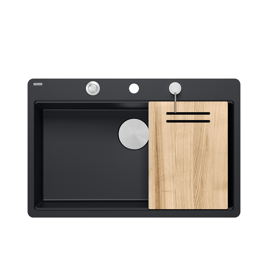 Zestaw zlewozmywak granitowy QUADRON MARC 110 FM czarny mat z syfonem stalowym akcesoria