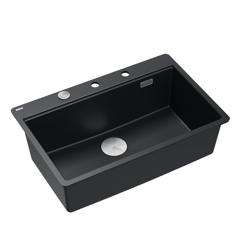 Zestaw zlewozmywak granitowy QUADRON MARC 110 FM czarny mat z syfonem stalowym akcesoria