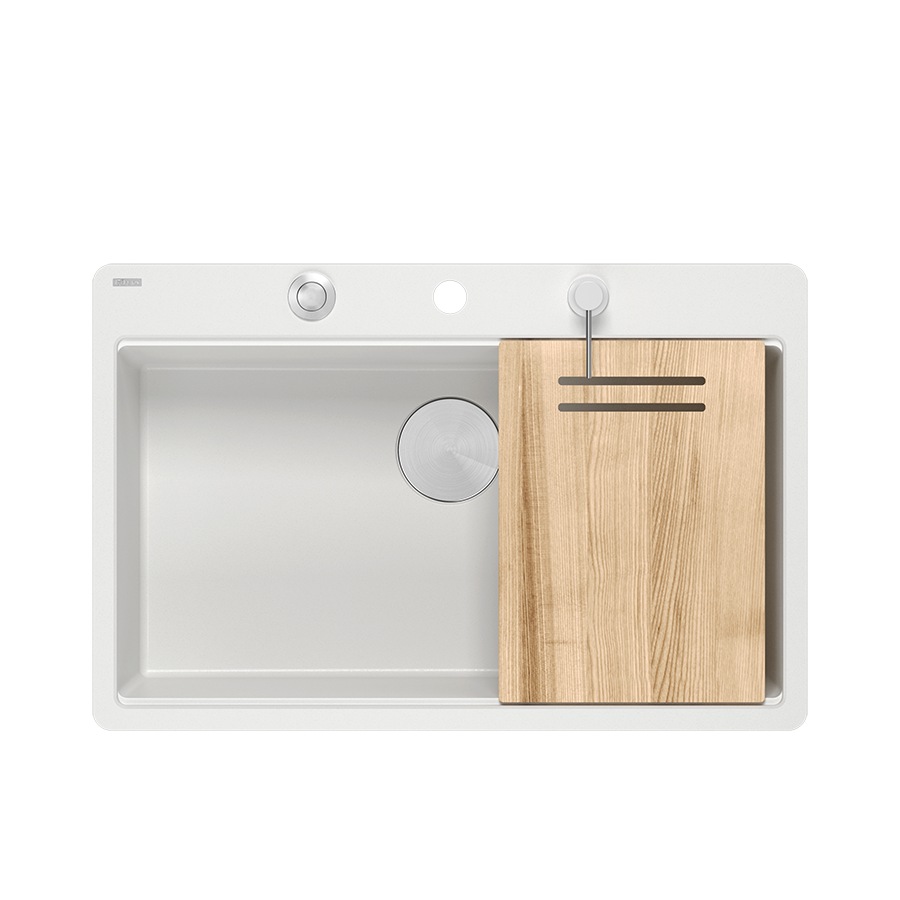 Zestaw zlewozmywak granitowy QUADRON MARC 110 FM BIAŁY z syfonem stalowym akcesoria