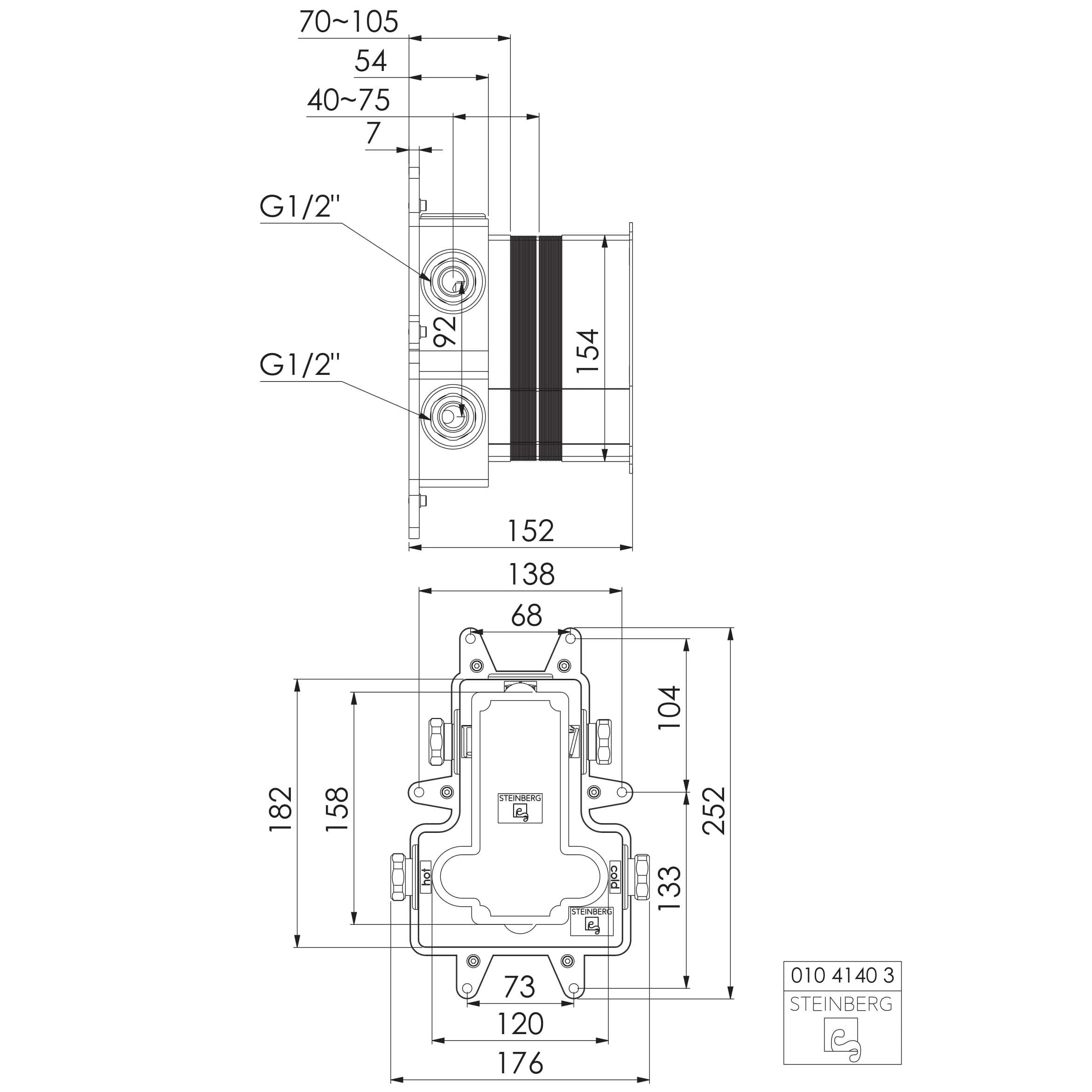 Element podtynkowy Steinberg 010 4140 3, do termostatu, dwudrożnym przełącznikiem, kolory