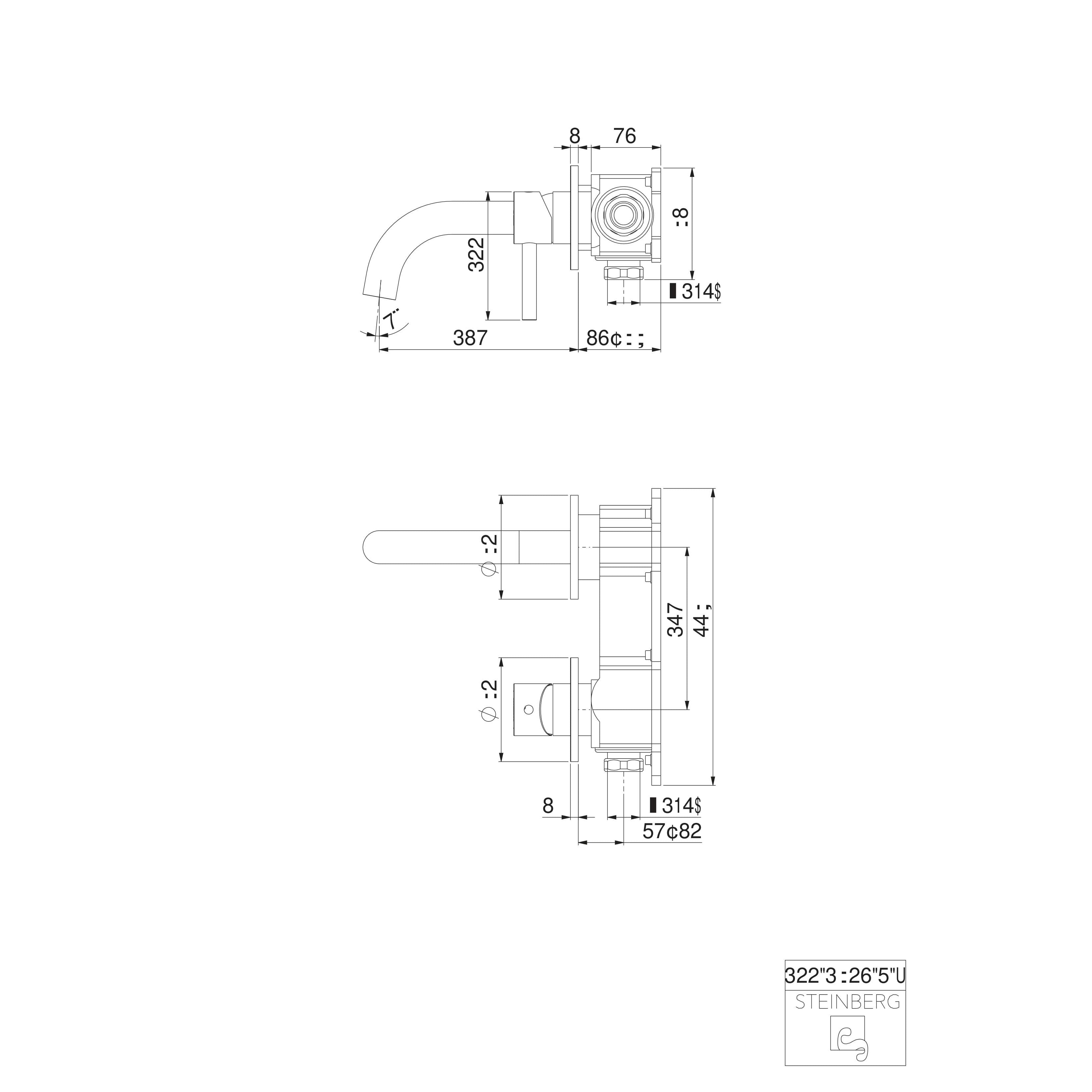 Bateria umywalkowa ścienna Steinberg Seria 100 1804 3, wylewka 165 mm