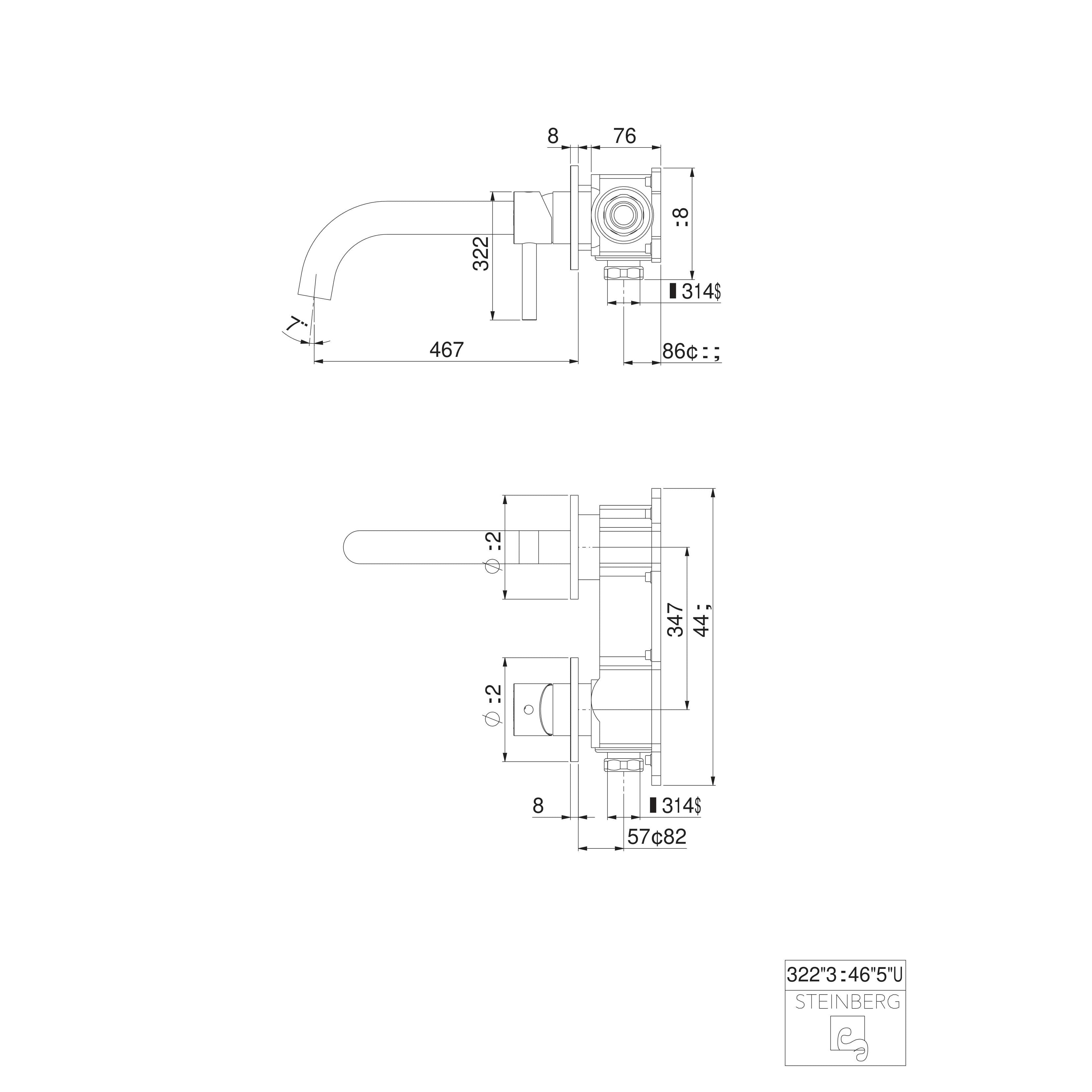 Bateria umywalkowa ścienna Steinberg Seria 100 1824 3, wylewka 245 mm