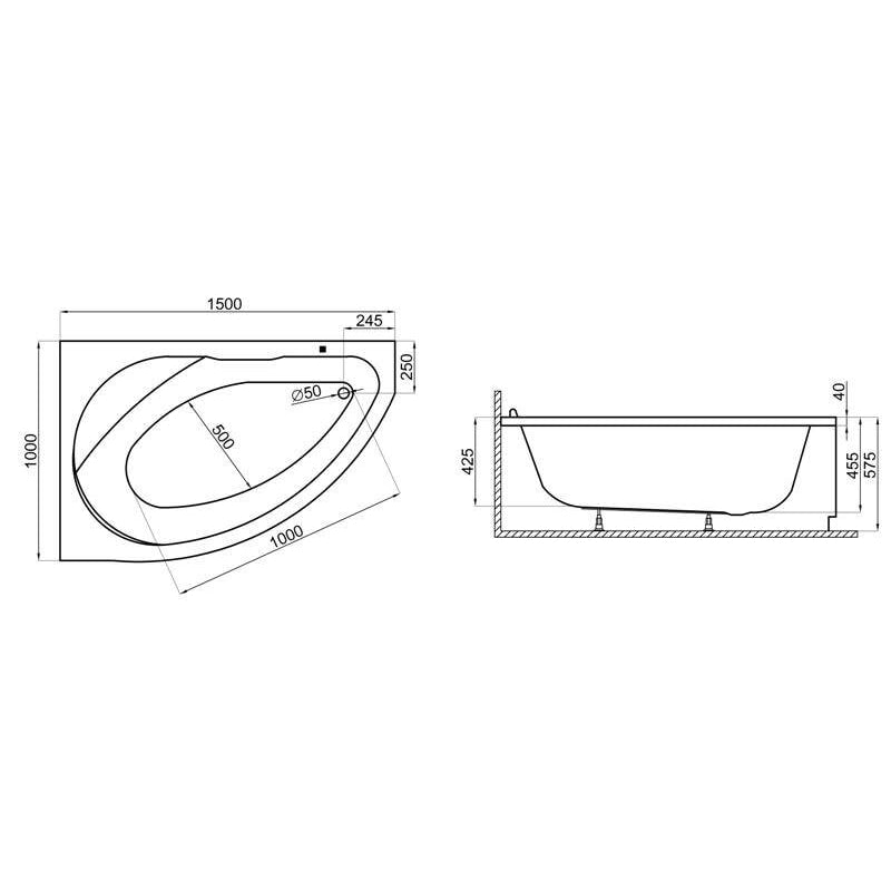 Wanna narożna asymetryczna 150x100 MAREA Polimat