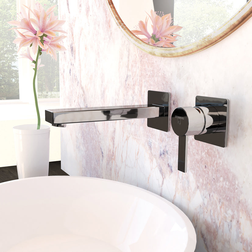 Bateria umywalkowa ścienna Steinberg Seria 120 1804 3 / 1814 3, wylewka 145 / 200 mm