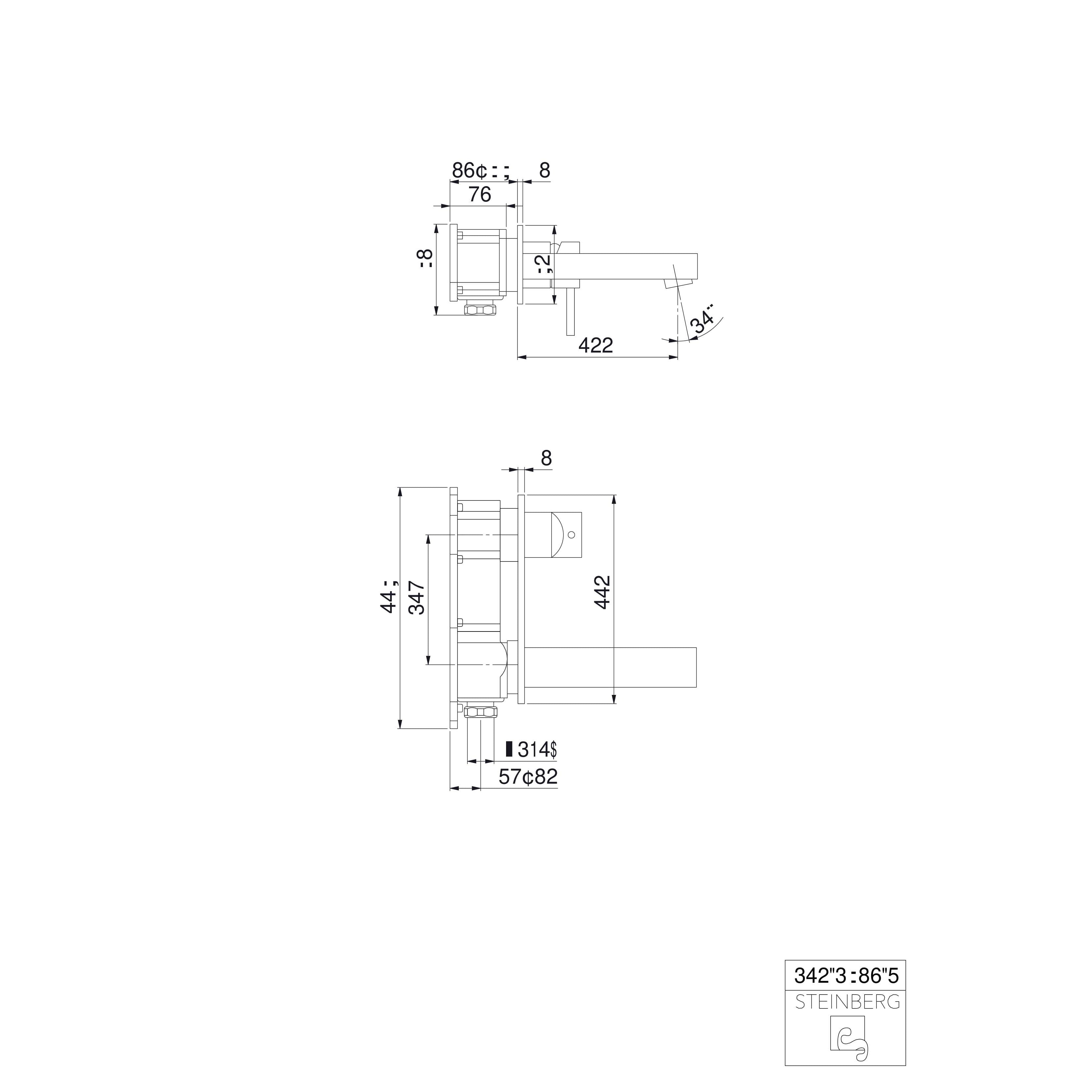 Bateria umywalkowa ścienna Steinberg Seria 120 1864 3, element zewnętrzny