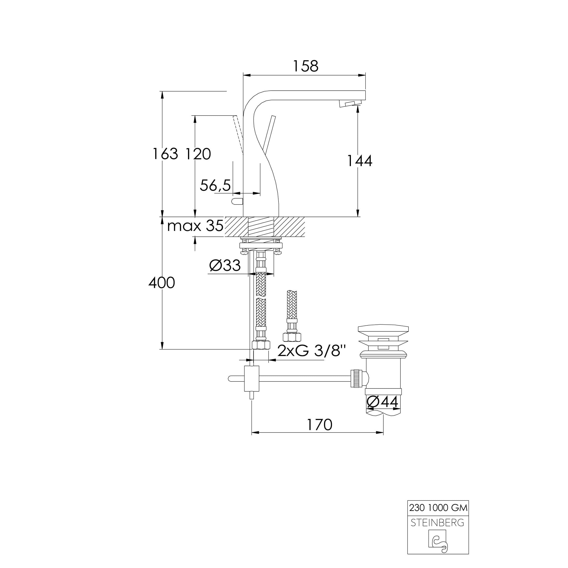 Bateria umywalkowa Steinberg Seria 230 1000 / 1010, z opcją korka
