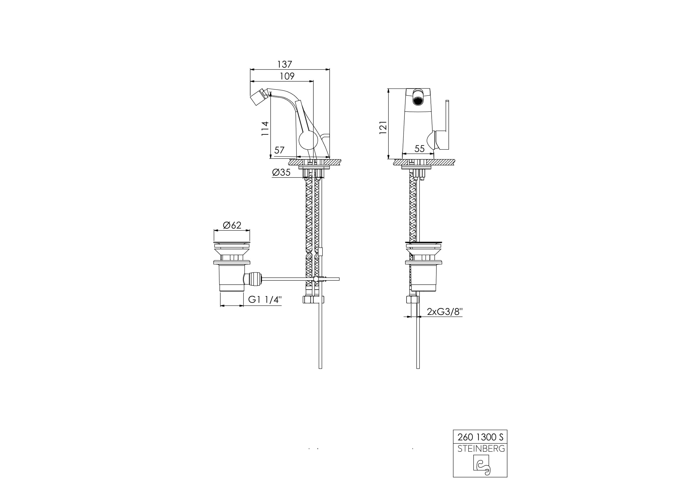 Bateria bidetowa Steinberg Seria 260 1300, z korkiem