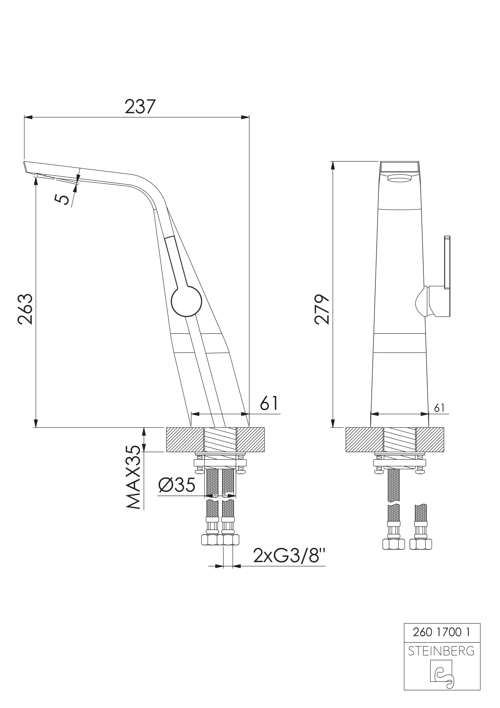 Bateria umywalkowa Steinberg Seria 260 1700 1, bez korka