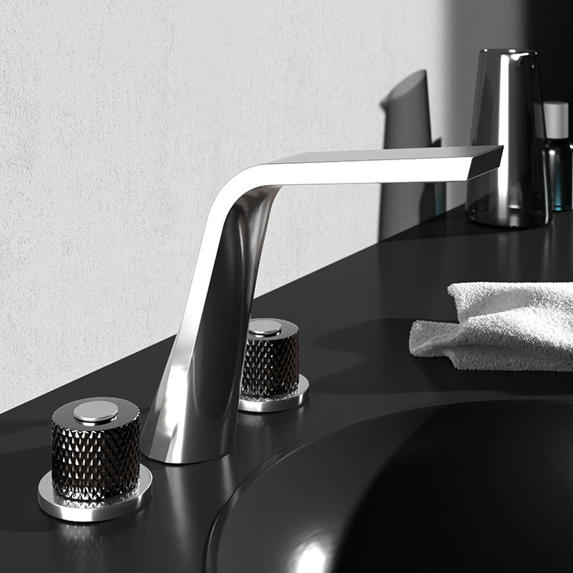 3-otworowa bateria umywalkowa Steinberg Seria 360 2000 Crystal, czarne pokrętła