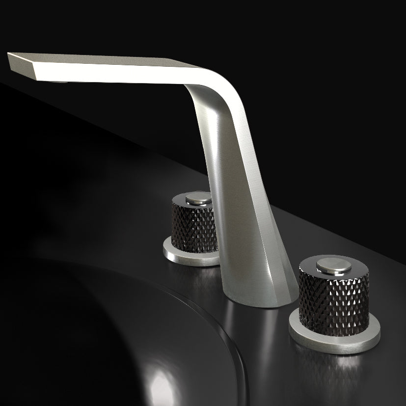 3-otworowa bateria umywalkowa Steinberg Seria 360 2000 Crystal, czarne pokrętła