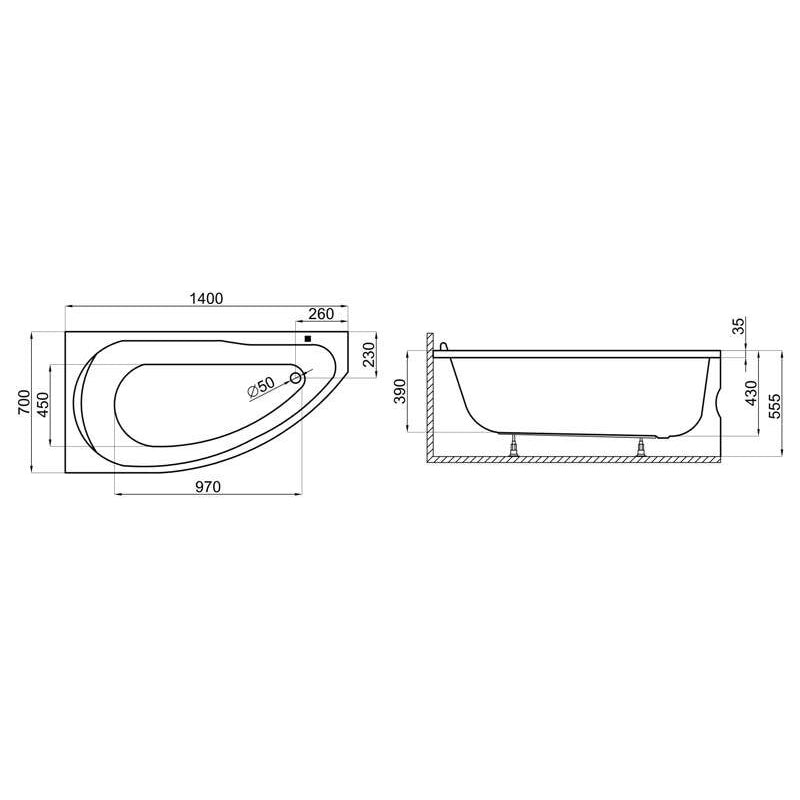 Wanna narożna asymetryczna 140x70 MIKI Polimat