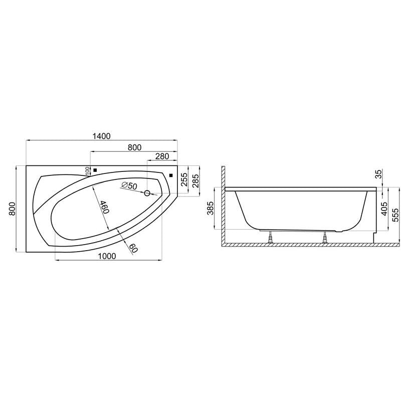 Wanna narożna asymetryczna 140x80 FRIDA Polimat