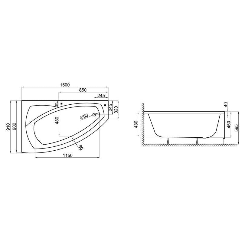 Wanna narożna asymetryczna 150x90 FRIDA Polimat