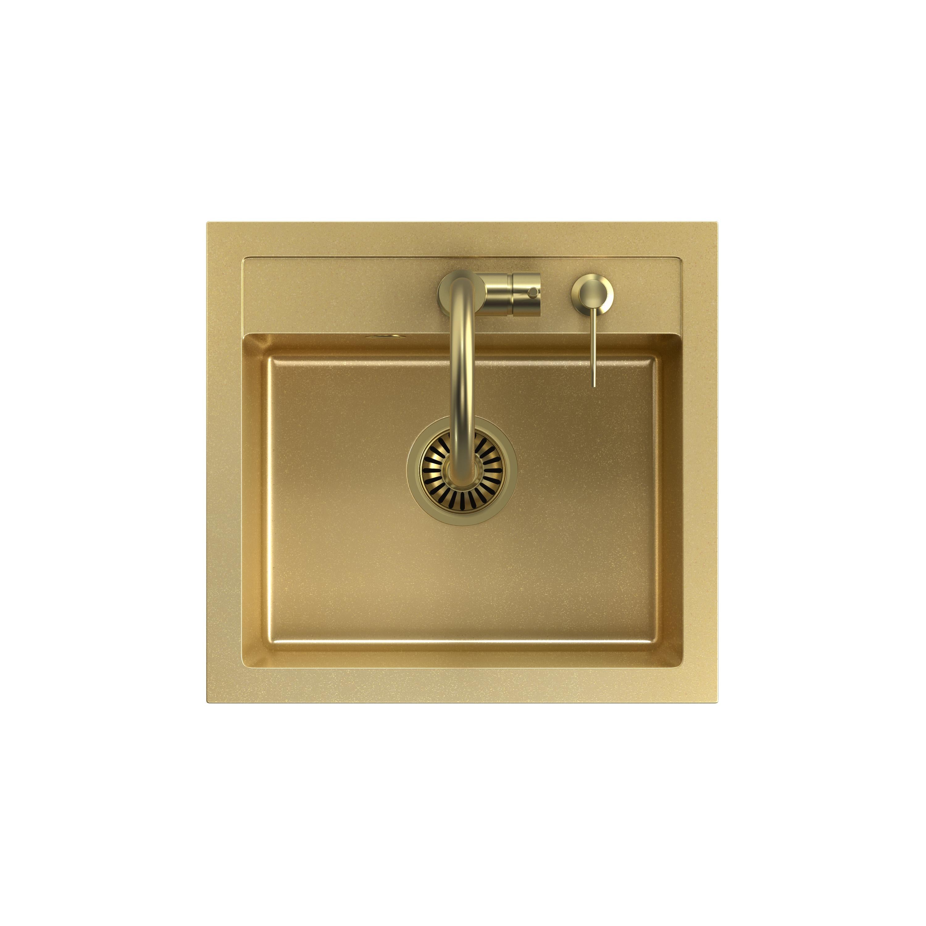 Zlewozmywak granitowy złoty Steiner ART JOHNNY 110 z syfonem, baterią Naomi i dozownikiem/zaślepką