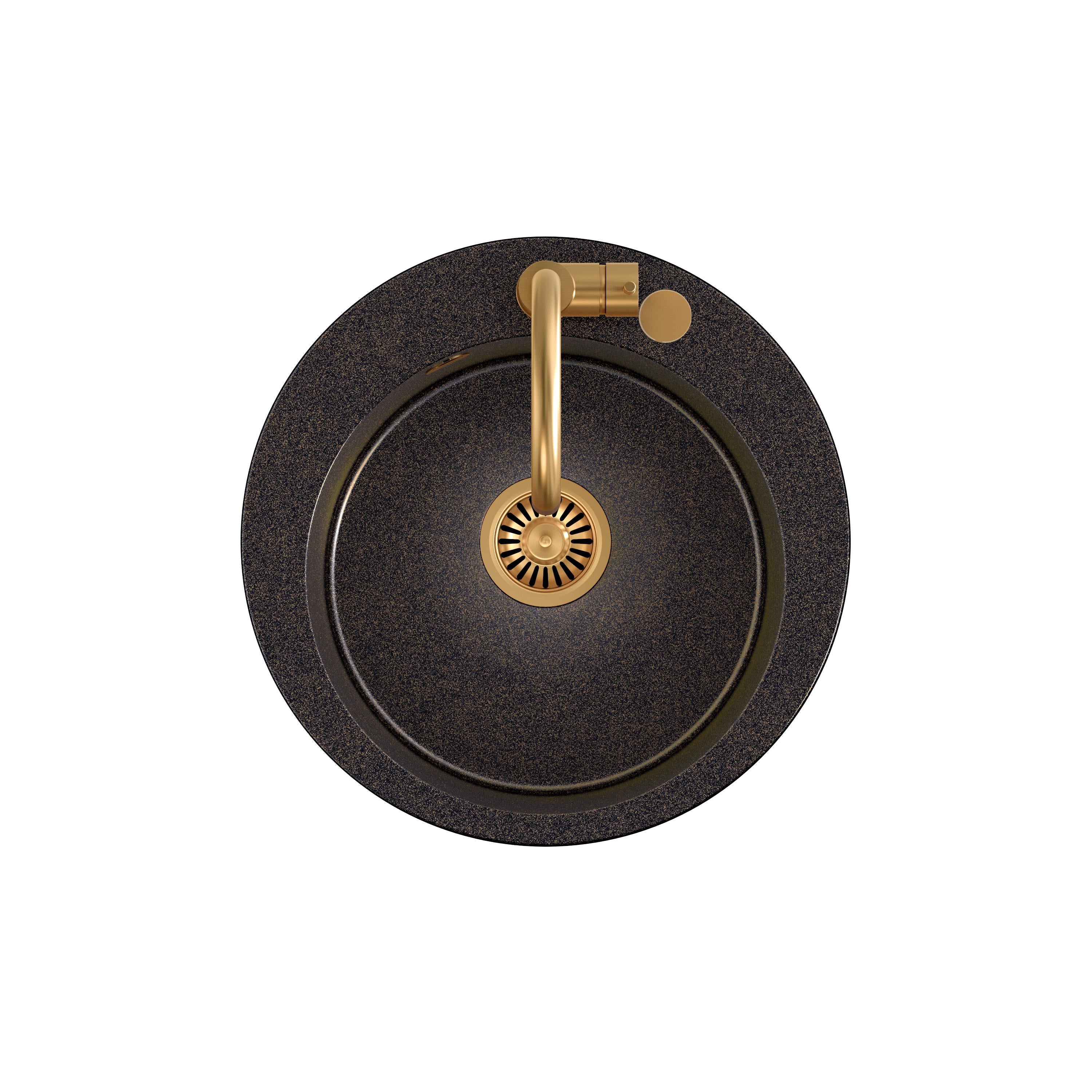 Zlewozmywak granitowy czarny opalizacja miedziana Steiner ART JAMES 210 51 cm z baterią Naomi, syfonem i dozownikiem