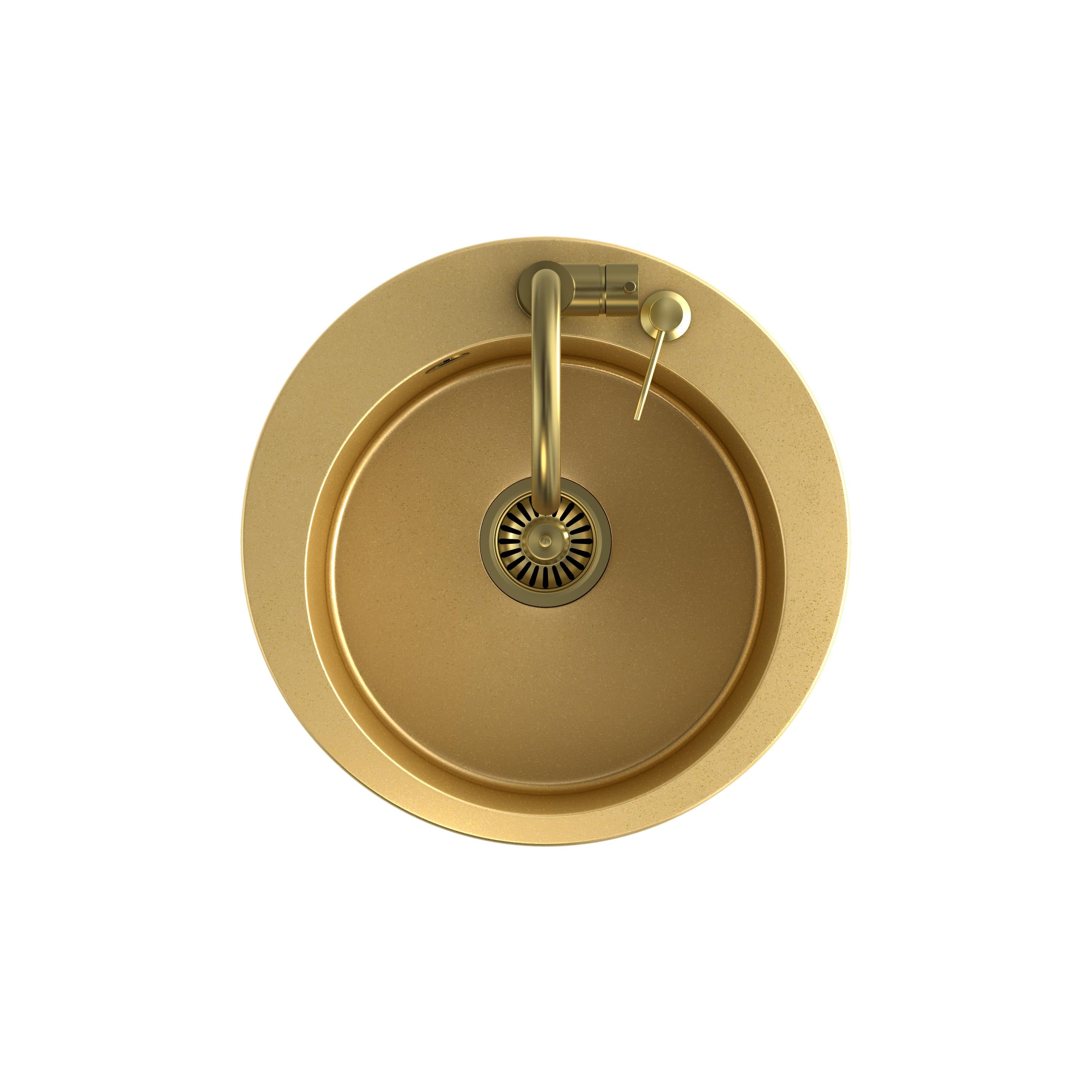 Zlewozmywak granitowy złoty Steiner ART JAMES 210 51 cm z baterią Naomi, syfonem i dozownikiem/zaślepką