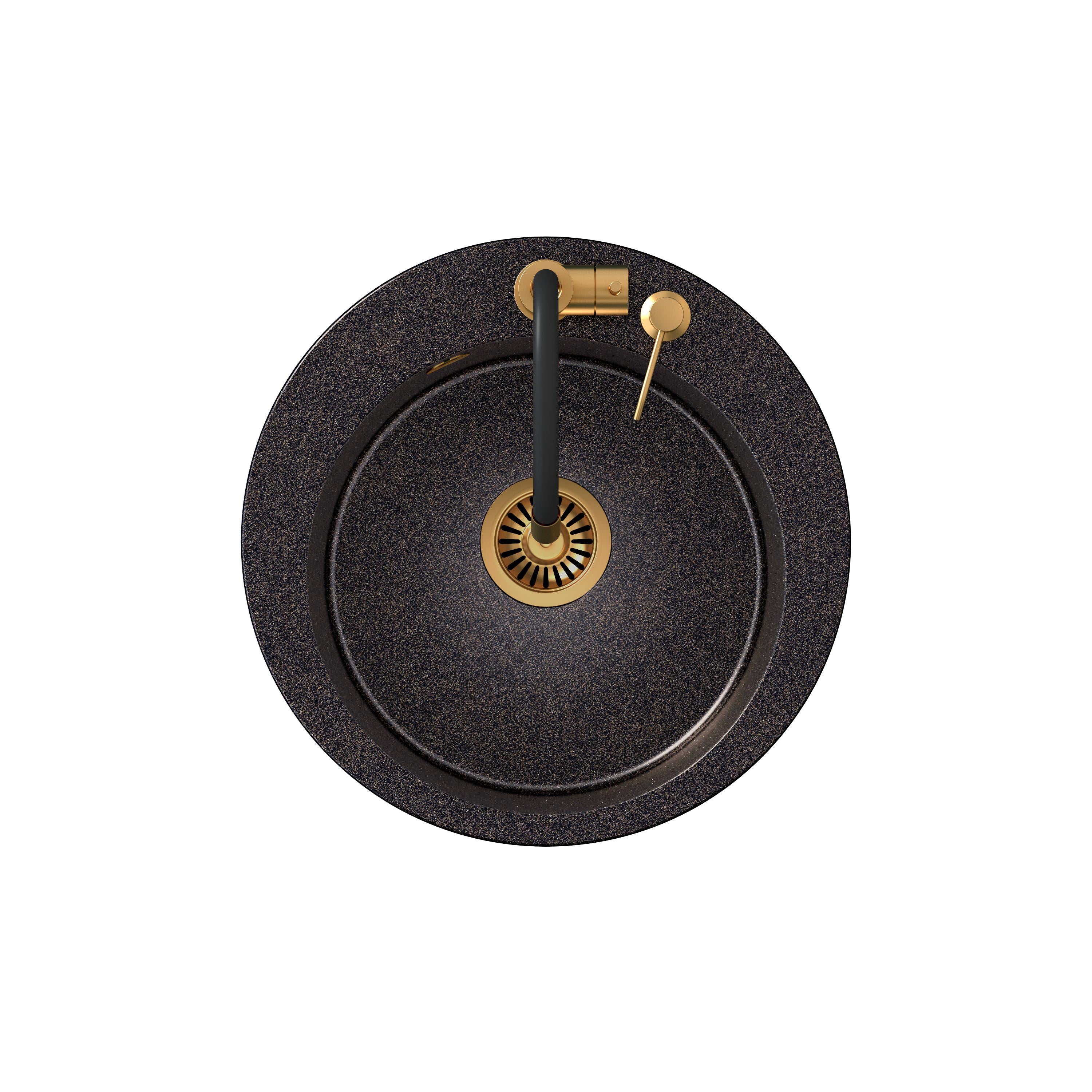 Zlewozmywak granitowy czarny opalizacja miedziana Steiner ART JAMES 210 51 cm z baterią Maggie, syfonem i dozownikiem