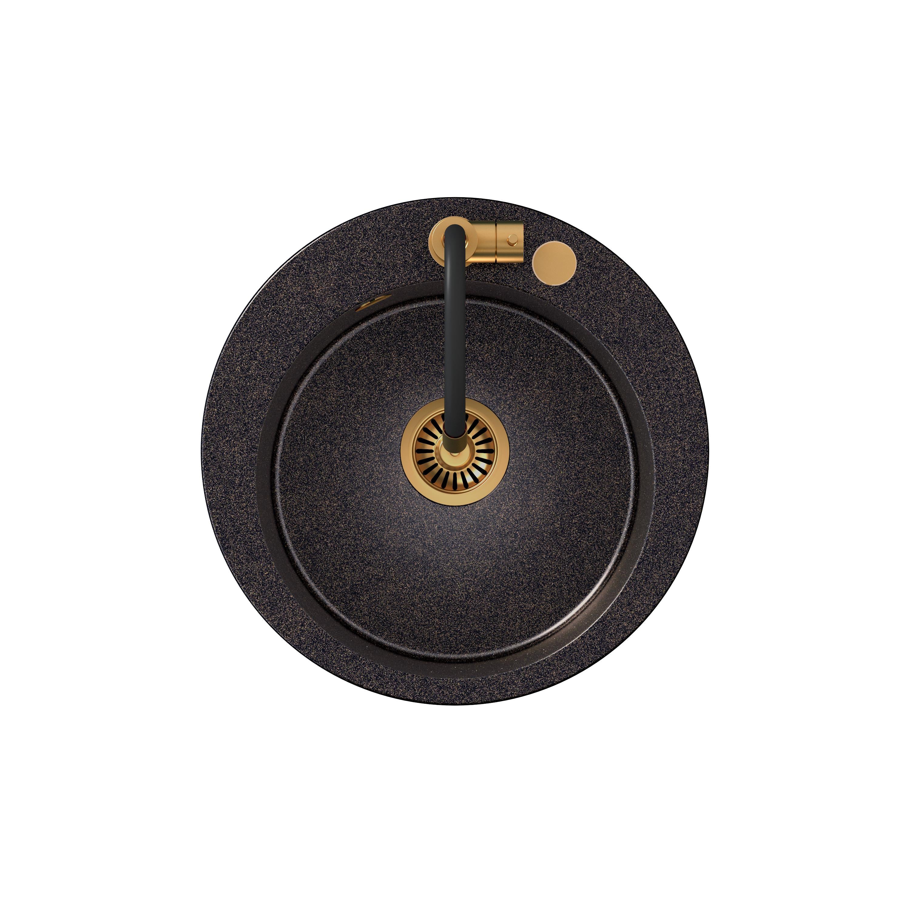 Zlewozmywak granitowy czarny opalizacja miedziana Steiner ART JAMES 210 51 cm z baterią Maggie, syfonem i dozownikiem