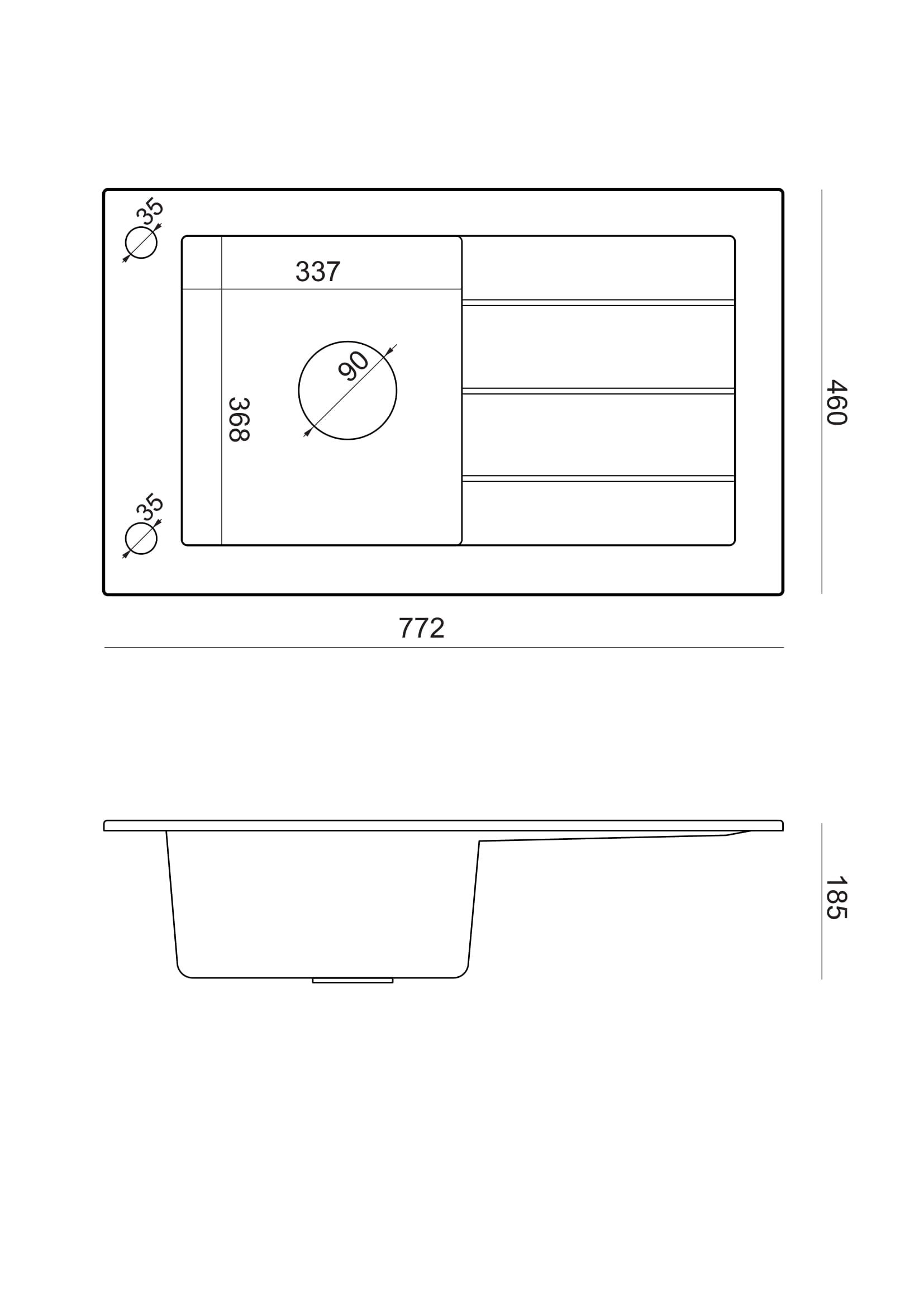 Zlewozmywak granitowy Steingran WILL czarny (77x46x18,5) z zaślepką i odpływem HCQW7846CZK