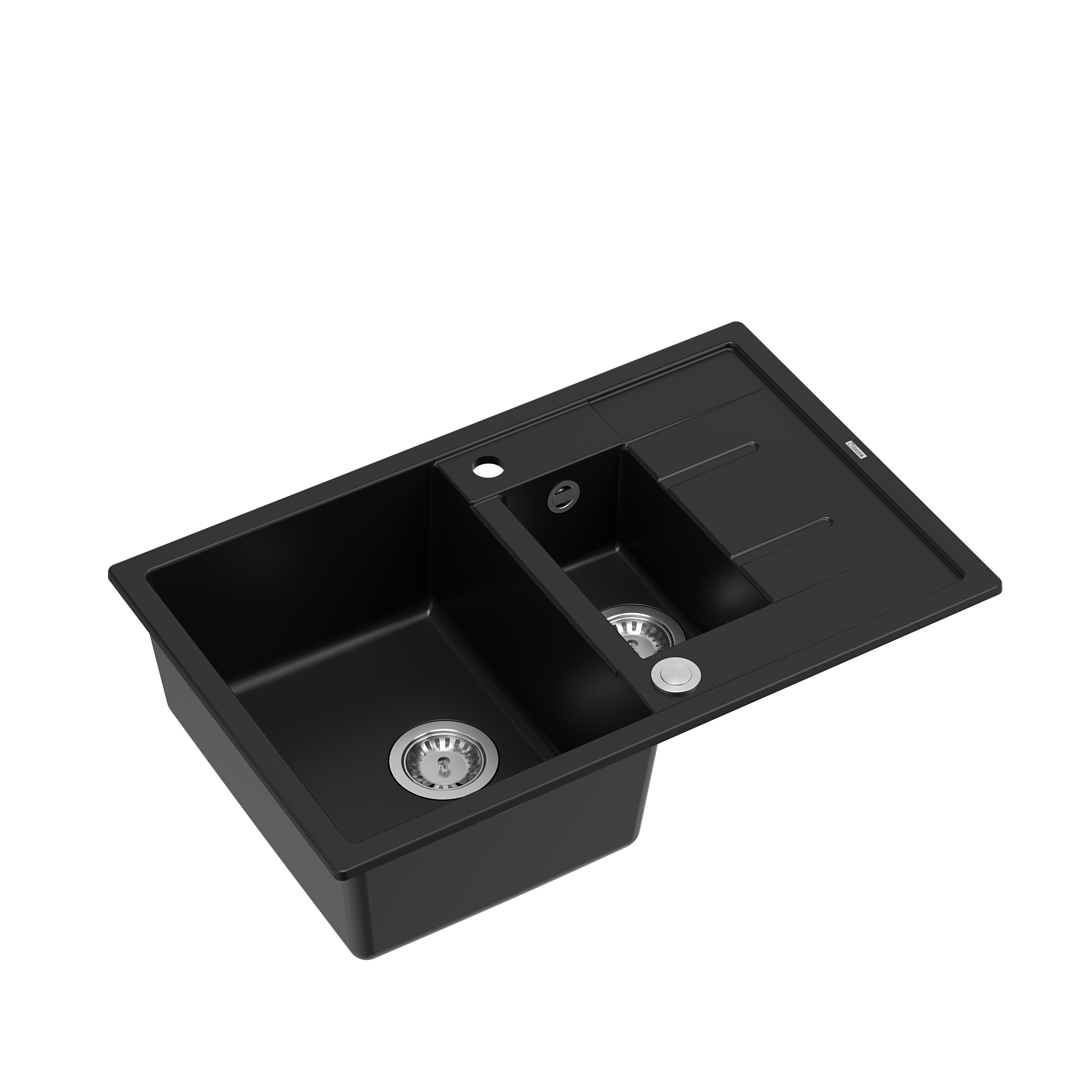 Zlewozmywak granitowy Quadron MORGAN 156 GraniteQ pure carbon z Push To Open - czarny matowy