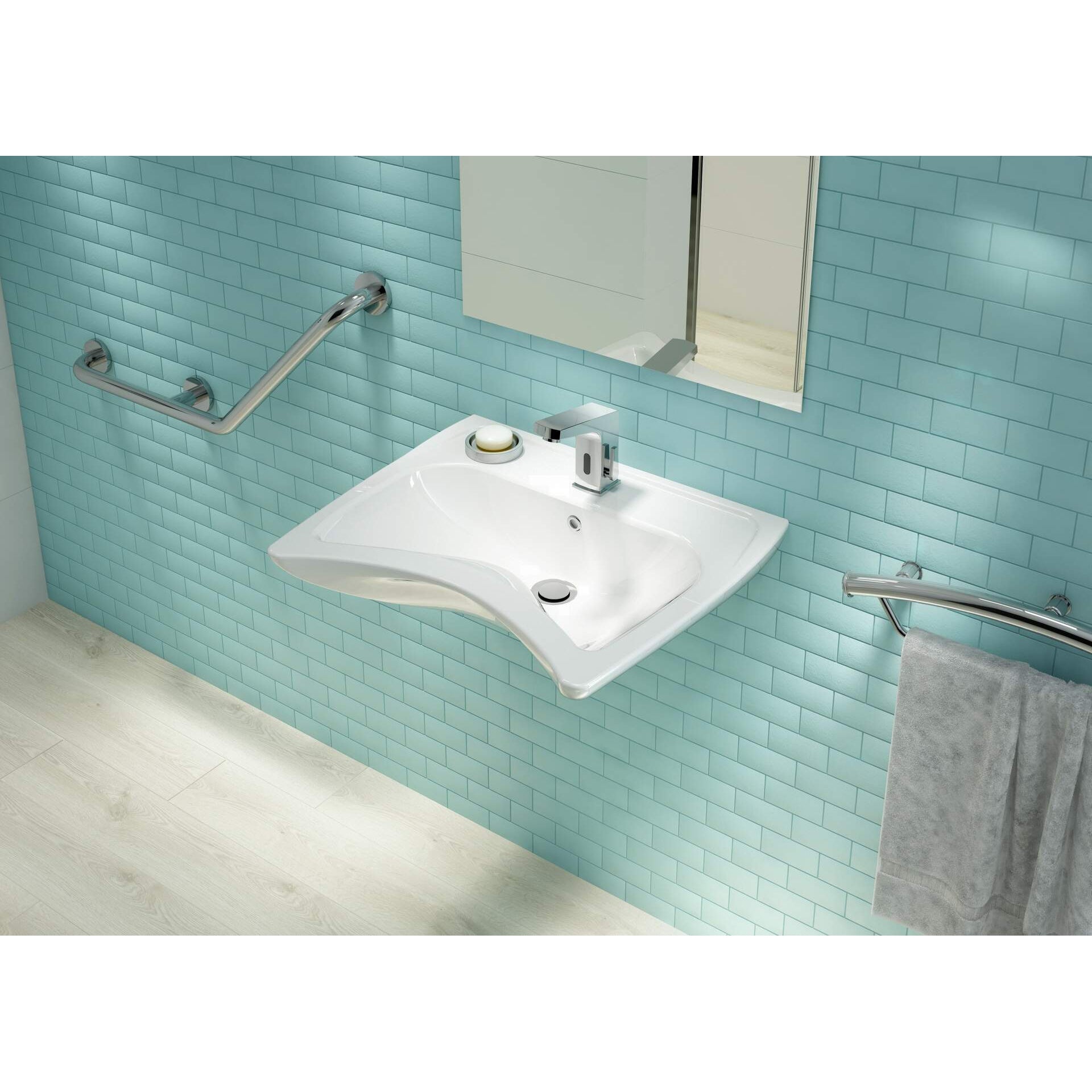 Umywalka ceramiczna wisząca dla osób z ograniczeniami ruchowymi - z przelewem Deante Vital CDV_6U6W 2