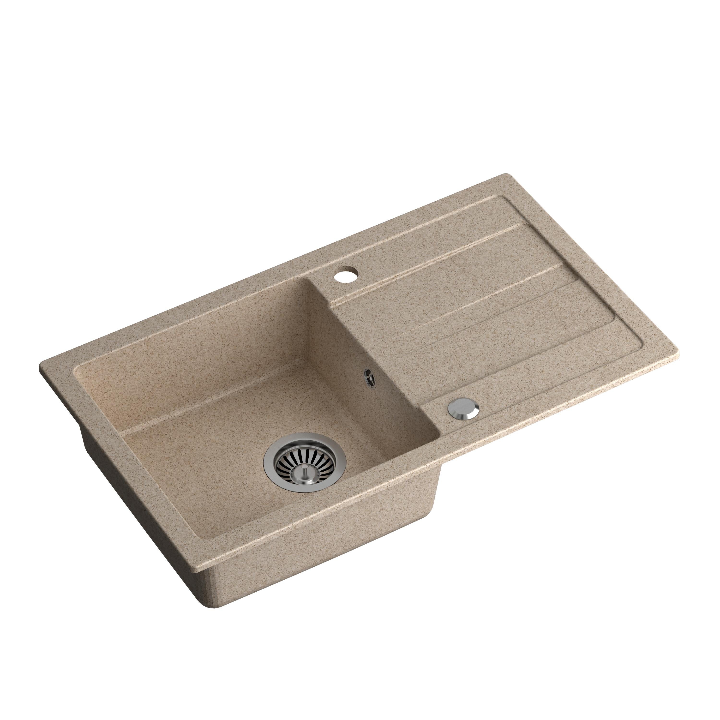 Zlewozmywak granitowy Steiner TOM 111 beżowy (77x44x17,6)+ syfon + zaślepka HCQM7744BEZ