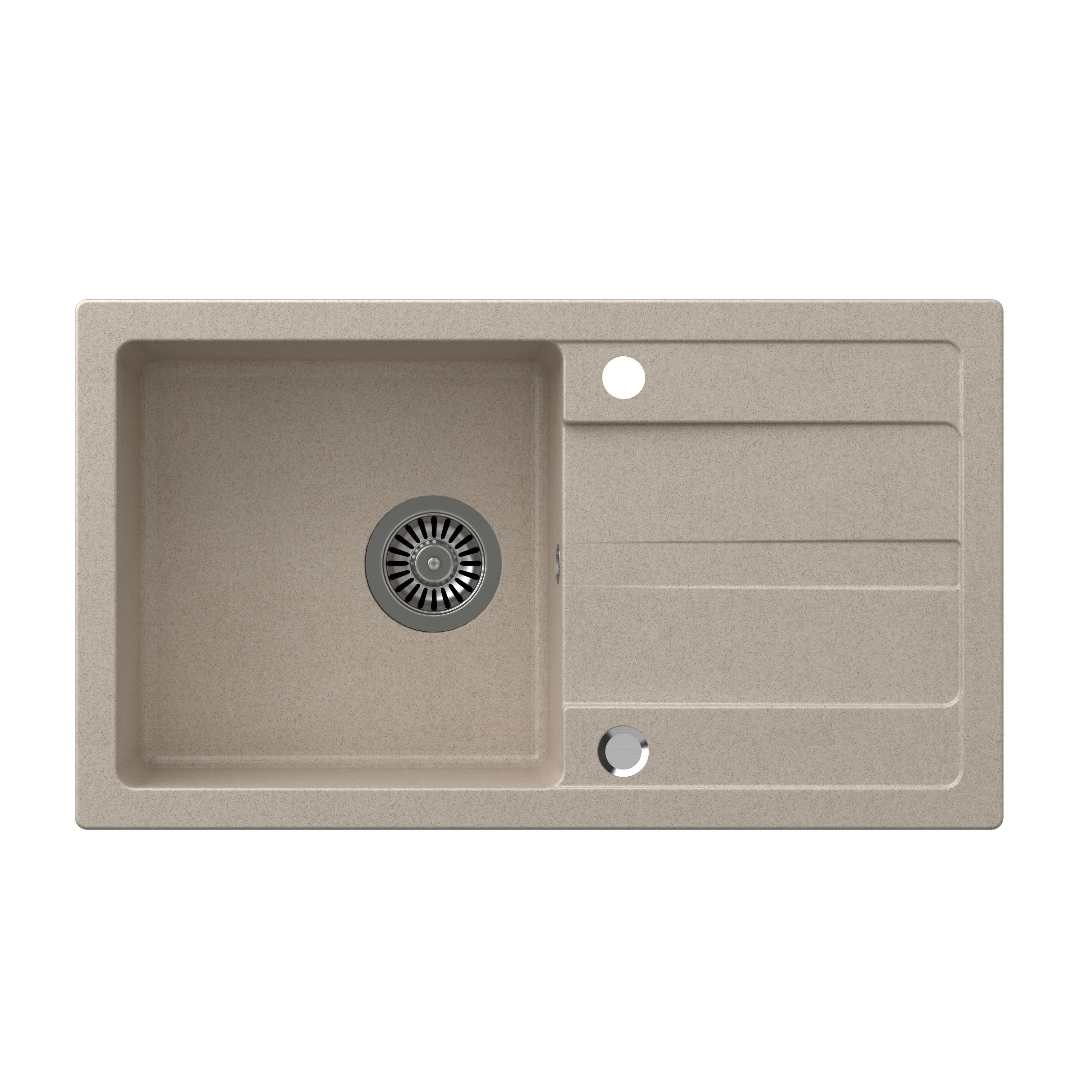 Zlewozmywak granitowy Steiner TOM 111 beżowy (77x44x17,6)+ syfon + zaślepka HCQM7744BEZ