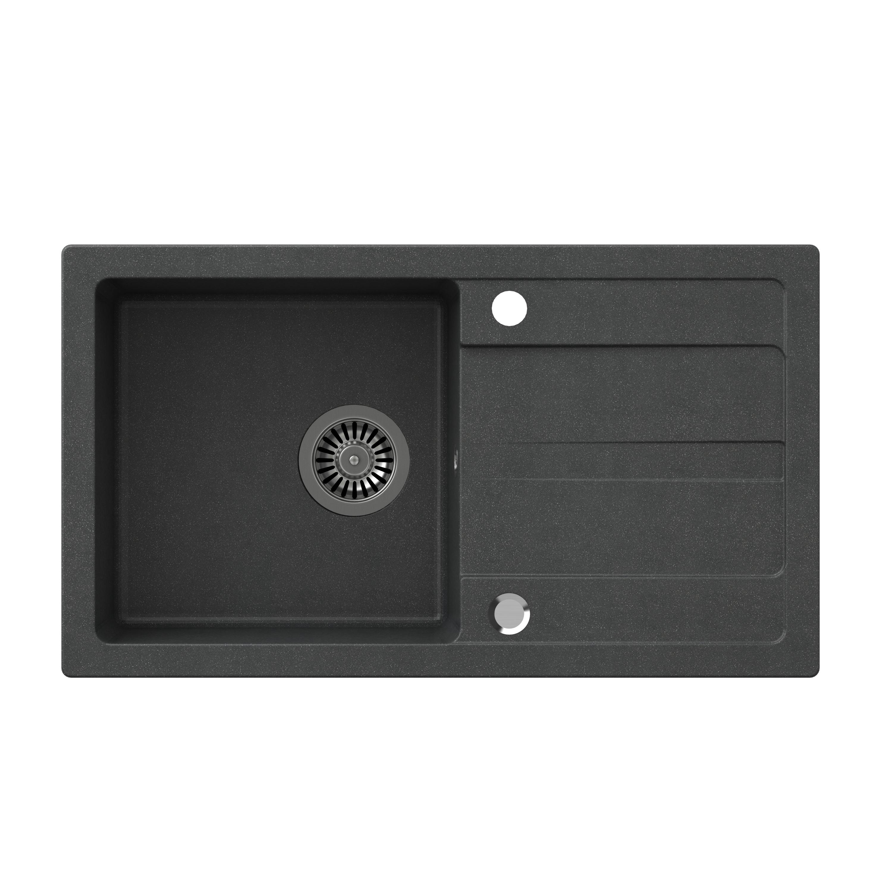 Zlewozmywak granitowy Steiner TOM 111 czarny (77x44x17,6) + syfon + zaślepka HCQM7744CZ