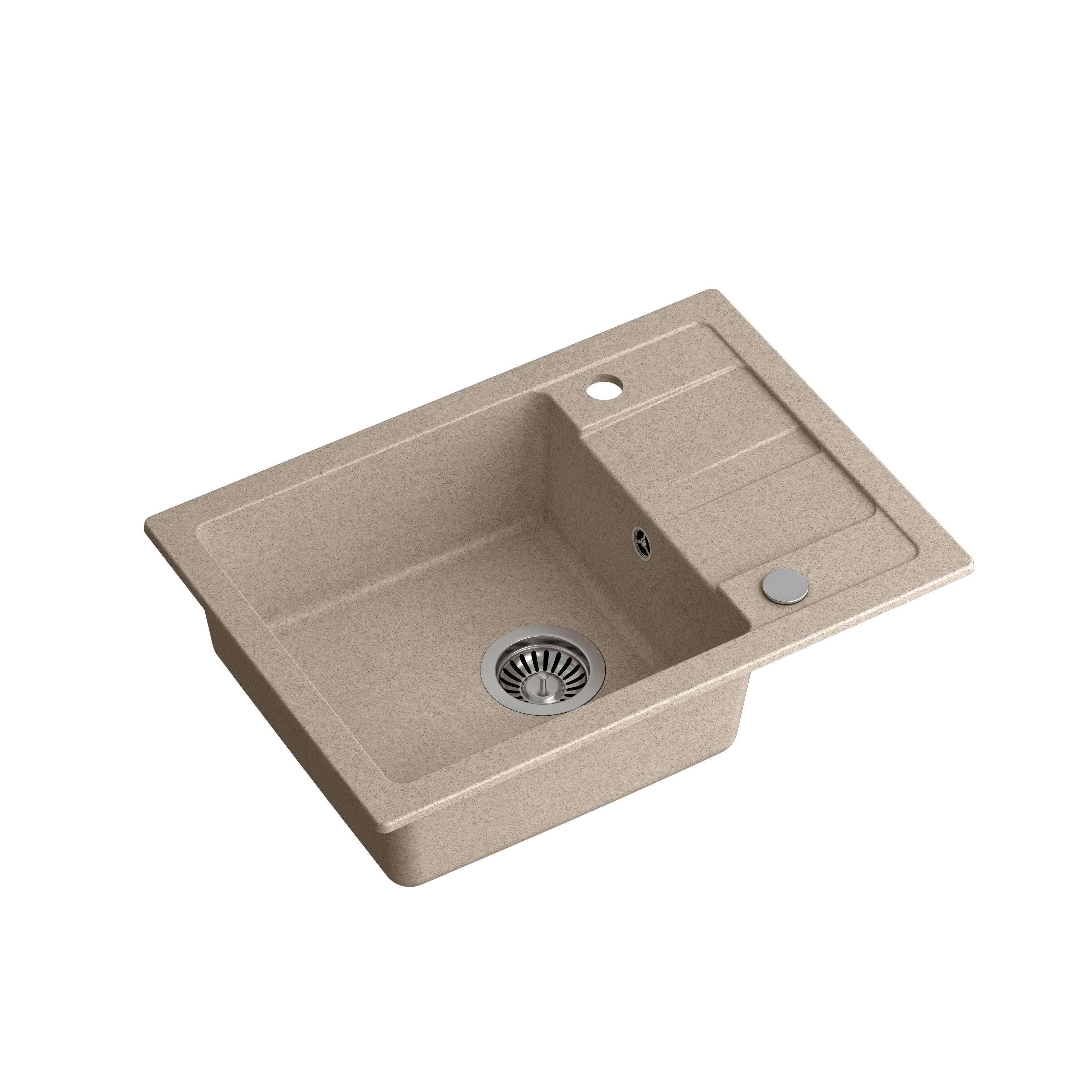 Zlewozmywak granitowy Steiner TOM 116 beżowy (62x44x17,5) + syfon + zaślepka HCQT6244BEZK