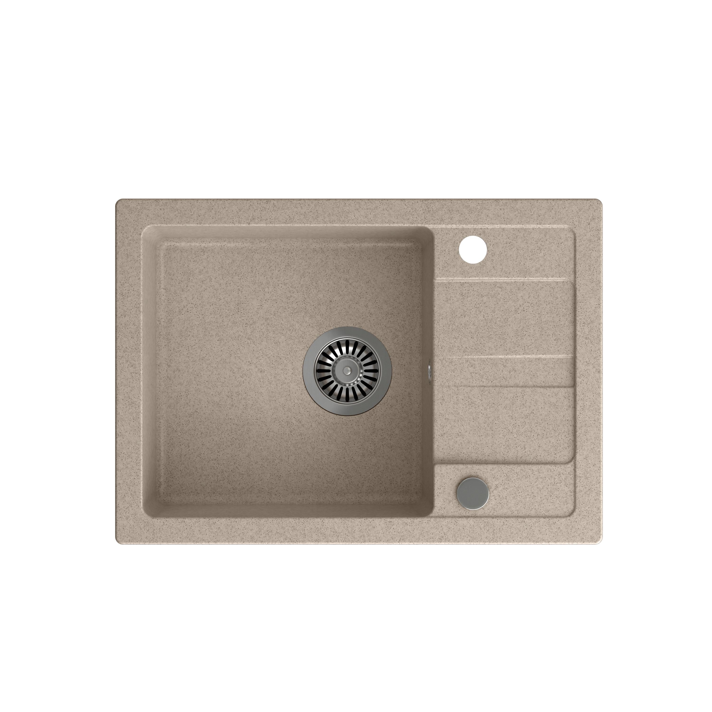 Zlewozmywak granitowy Steiner TOM 116 beżowy (62x44x17,5) + syfon + zaślepka HCQT6244BEZK