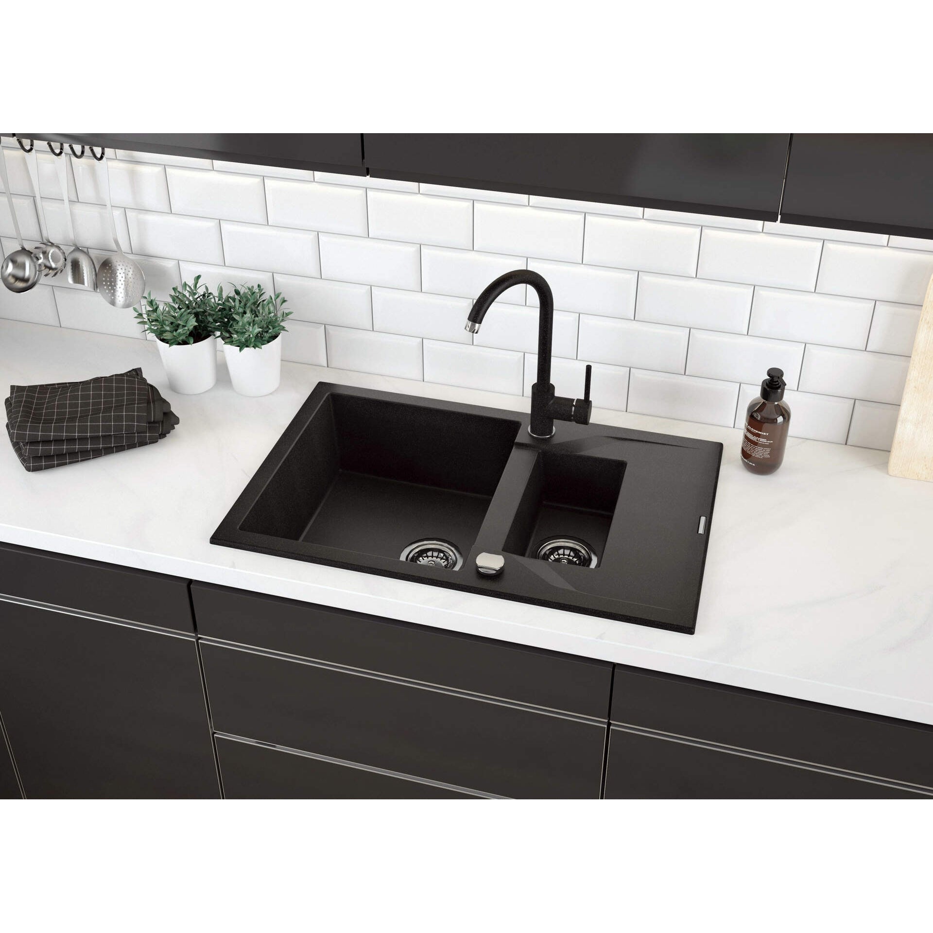 Zlewozmywak granitowy 1.5-komorowy z ociekaczem Deante Andante ZQN_2513 3