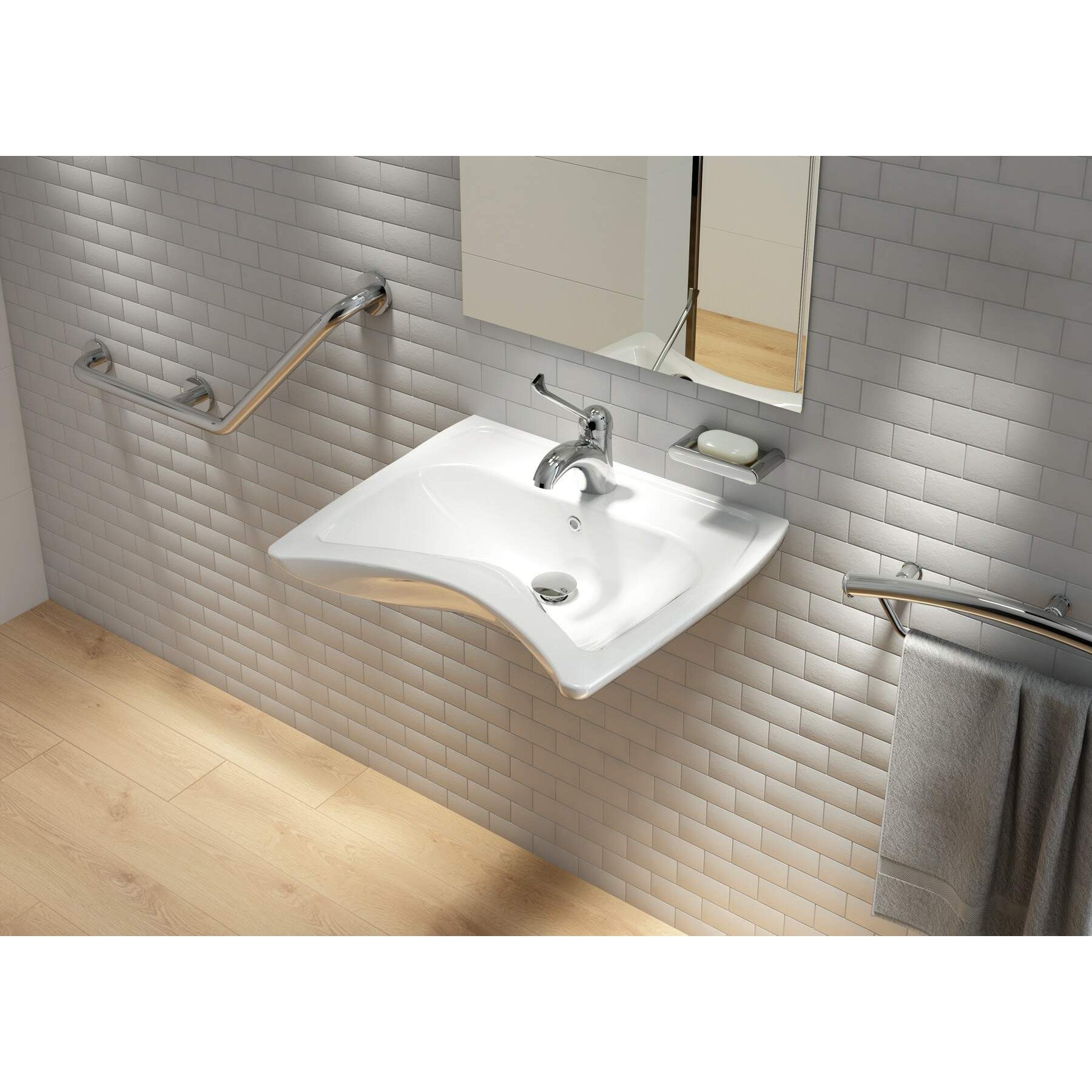 Umywalka ceramiczna wisząca dla osób z ograniczeniami ruchowymi - z przelewem Deante Vital CDV_6U6W 8