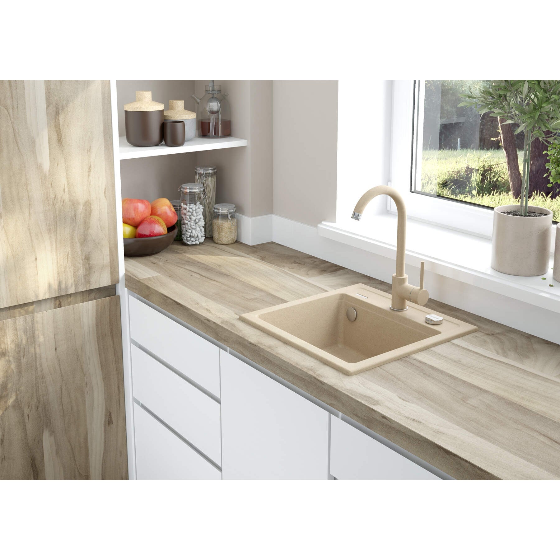 Zlewozmywak granitowy z baterią 1-komorowy Deante Zorba ZQZA7103 4