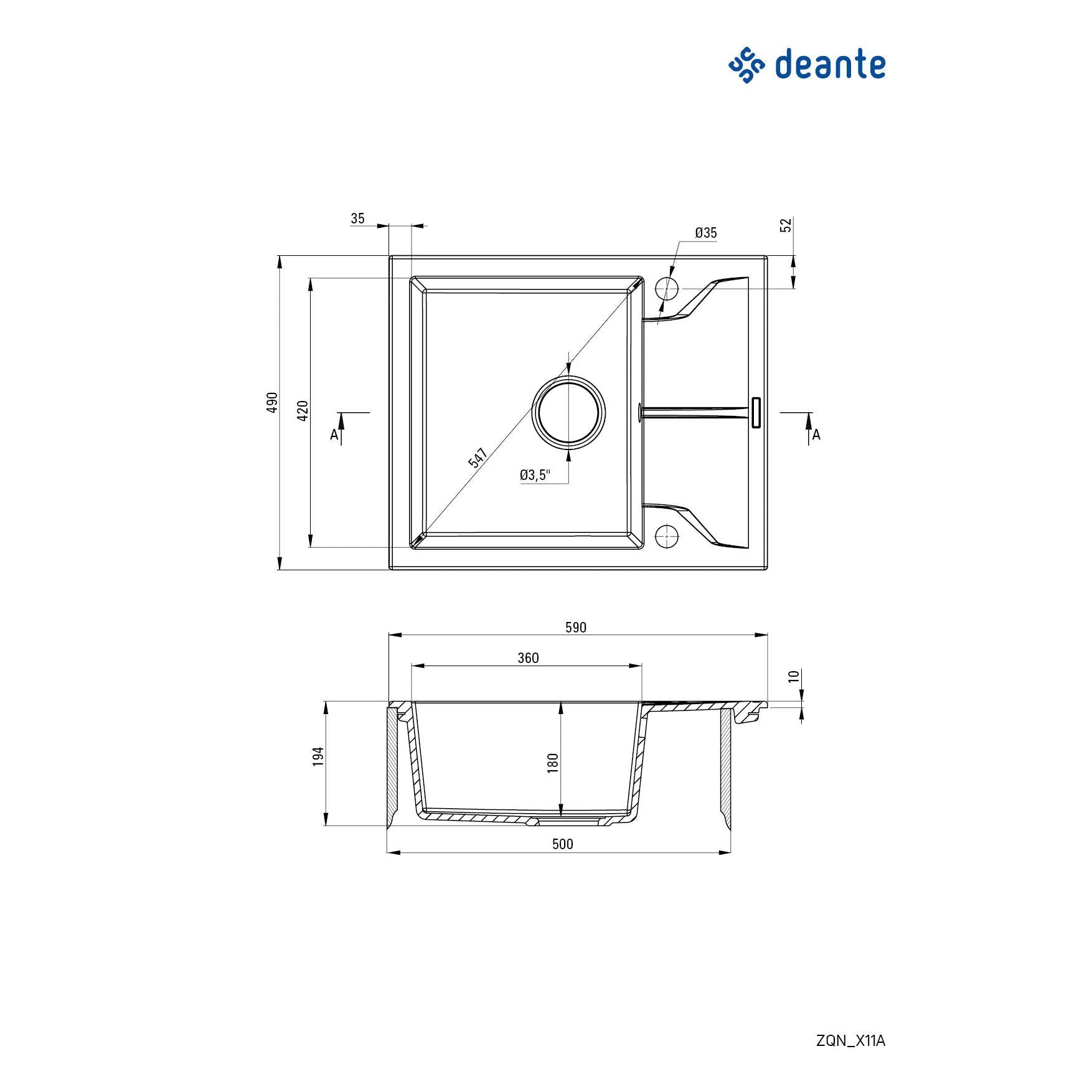 Zlewozmywak granitowy 1-komorowy z ociekaczem Deante Andante ZQN_711A 2