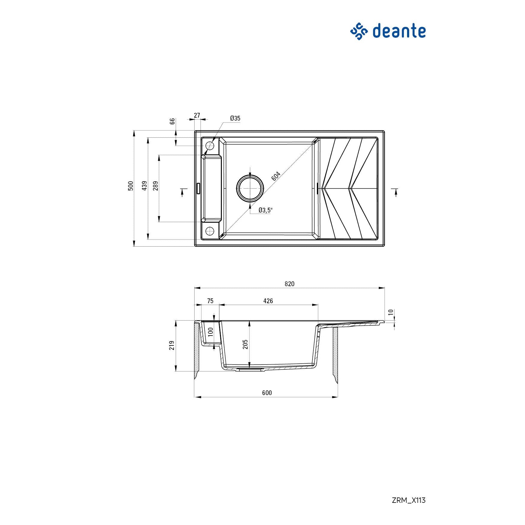 Zlewozmywak granitowy magnetyczny 1-komorowy z ociekaczem Deante Magnetic ZRM_T113 2