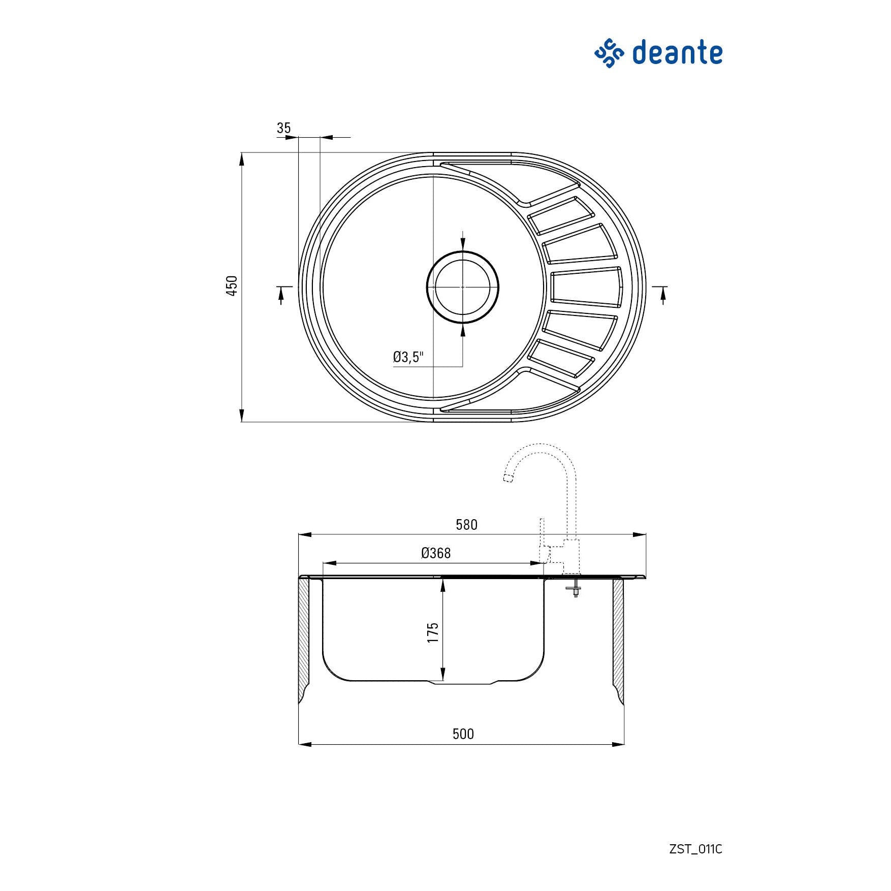 Zlewozmywak stalowy 1-komorowy z ociekaczem Deante Stock ZST_011C 2