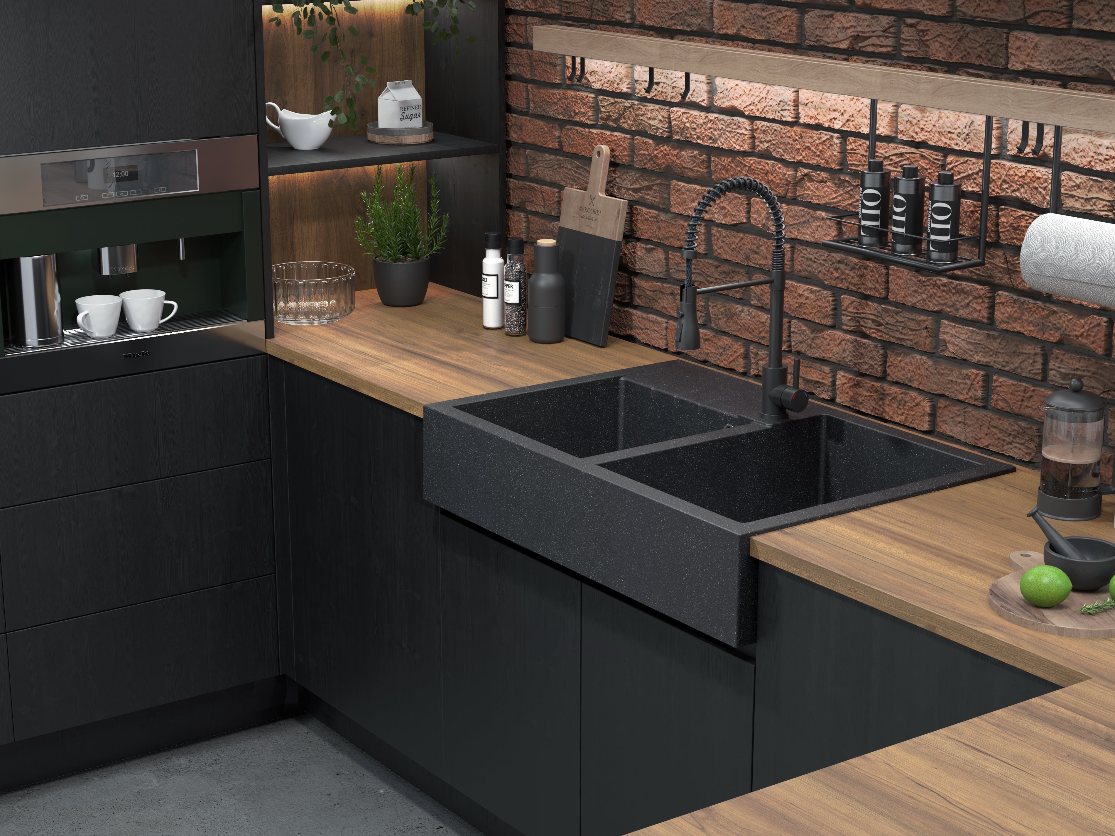 Zlewozmywak granitowy farmerski Quadron BILL 120 GraniteQ black diamond - czarny