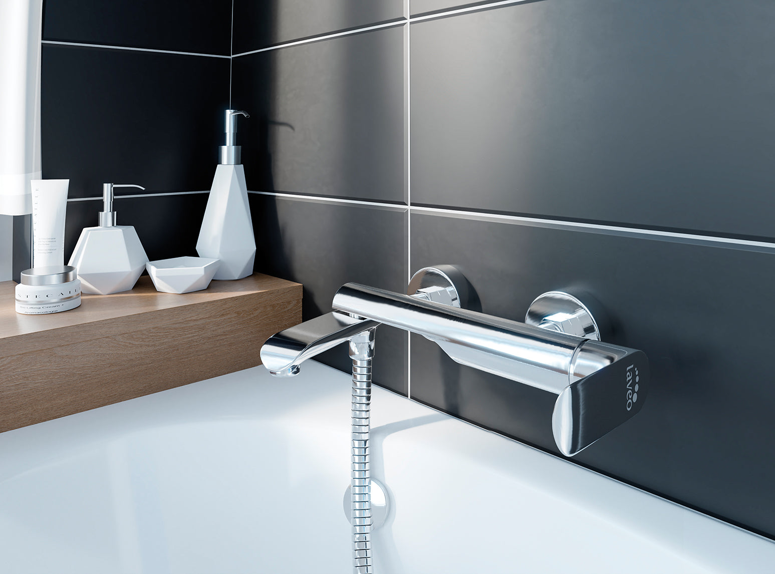 Bateria wannowa ścienna z ruchomą wylewką bez zestawu natryskowego Laveo Alea