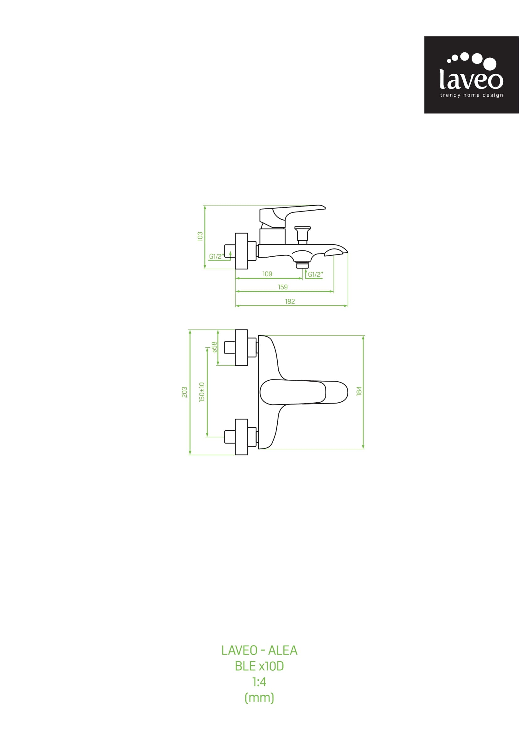 Bateria wannowa ścienna bez zestawu natryskowego Laveo Alea biały/chrom